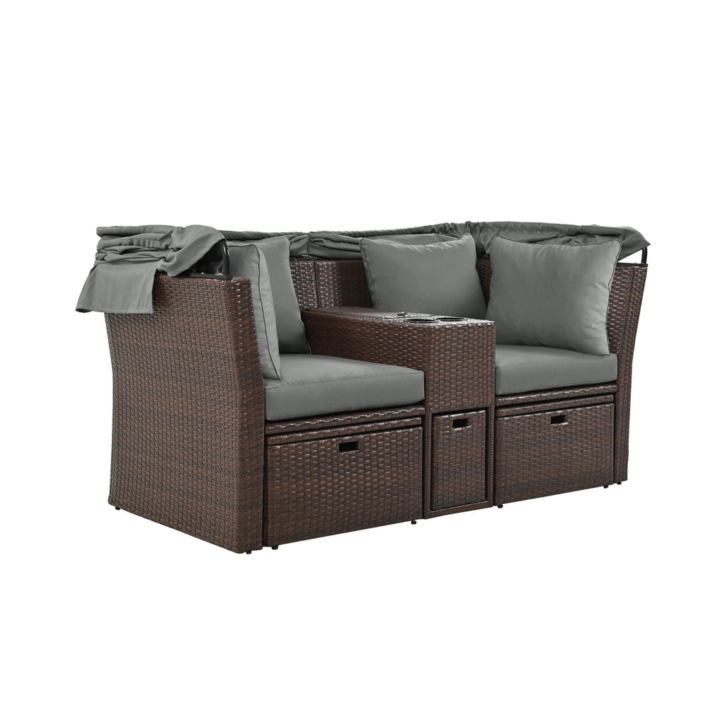 Alora Premium Outdoor 2-Seater Patio Daybed With Foldable Awning, Cushions, And Rattan Frame (SAK90233) – SAKSBY WHOLESALE, v