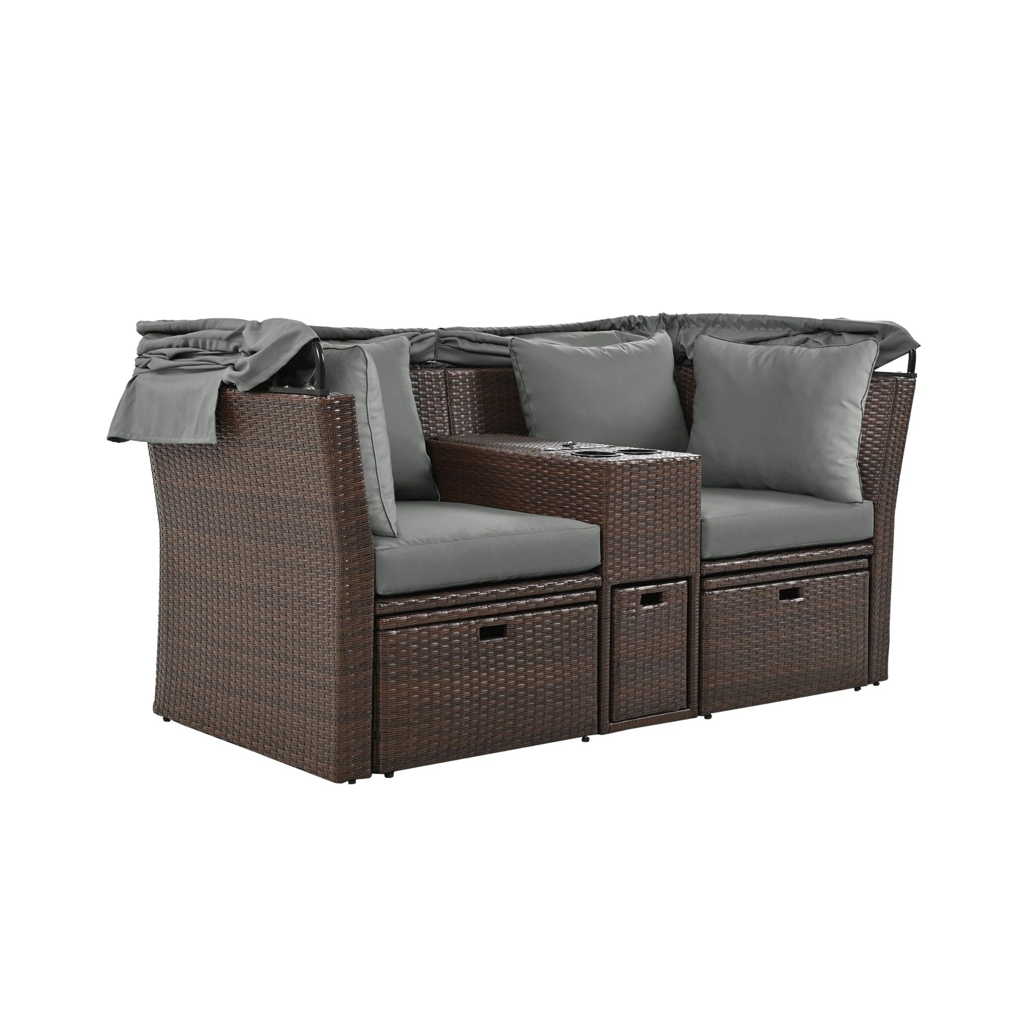 Alora Premium Outdoor 2-Seater Patio Daybed With Foldable Awning, Cushions, And Rattan Frame (SAK90233) – SAKSBY WHOLESALE, v