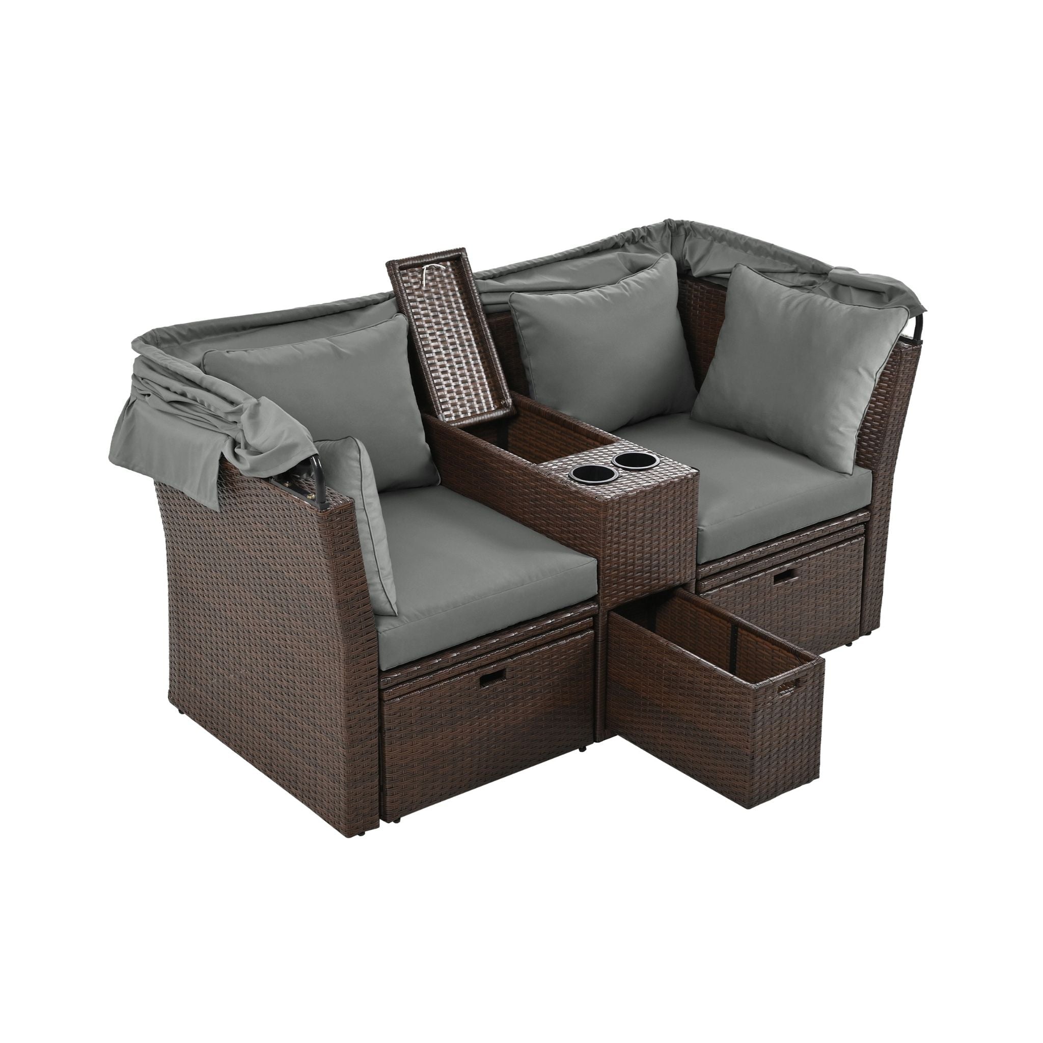 Alora Premium Outdoor 2-Seater Patio Daybed With Foldable Awning, Cushions, And Rattan Frame (SAK90233) – SAKSBY WHOLESALE, v