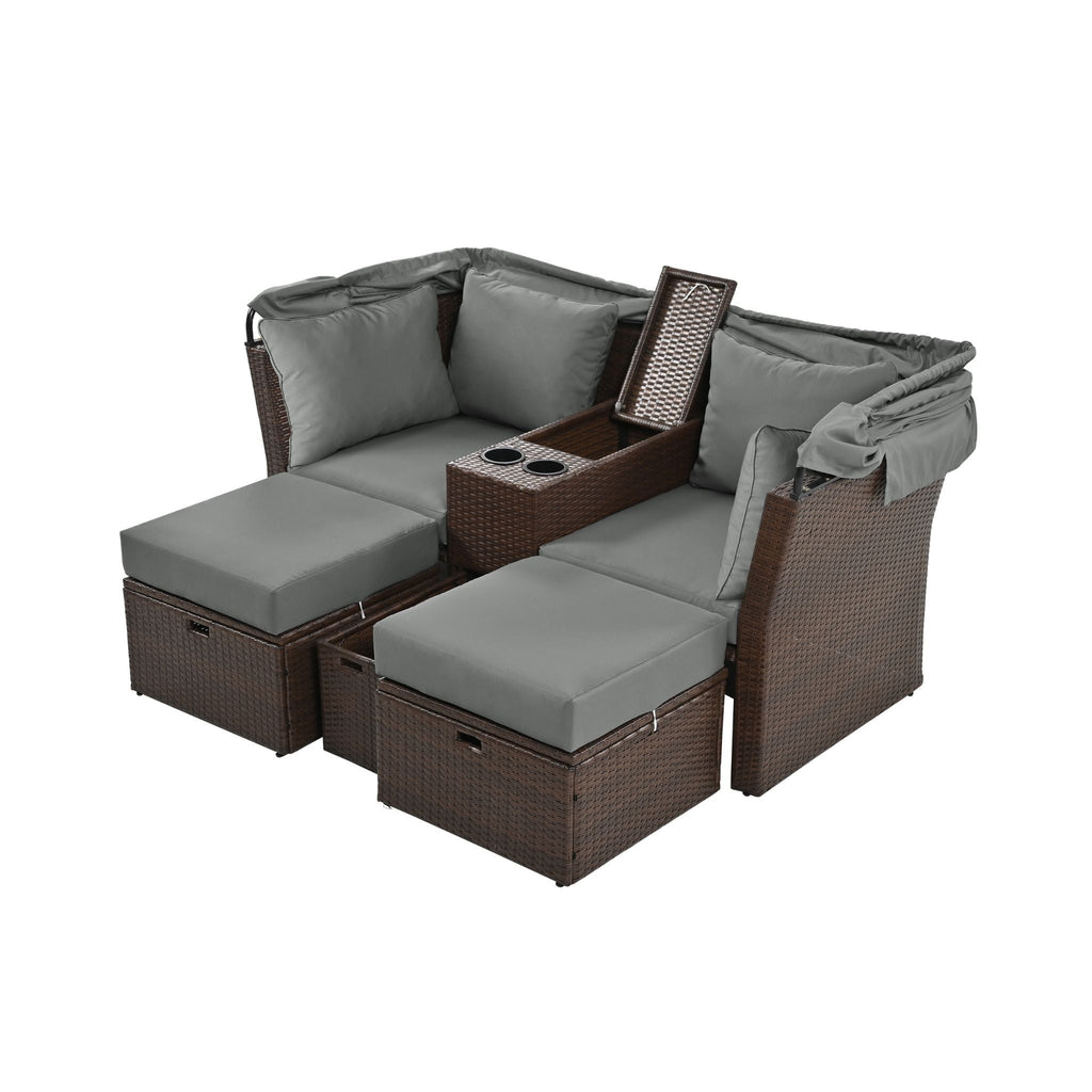 Alora Premium Outdoor 2-Seater Patio Daybed With Foldable Awning, Cushions, And Rattan Frame (SAK90233) – SAKSBY WHOLESALE, v