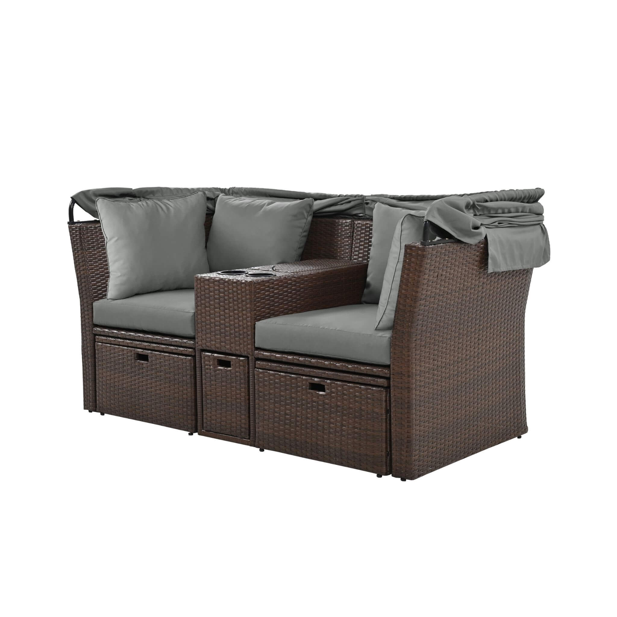Alora Premium Outdoor 2-Seater Patio Daybed With Foldable Awning, Cushions, And Rattan Frame (SAK90233) – SAKSBY WHOLESALE, v
