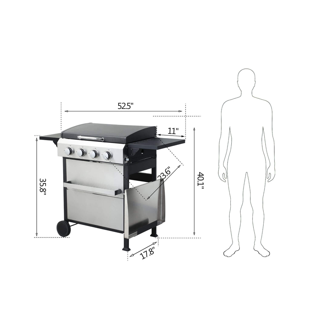 Premium Outdoor 4-Burner Propane BBQ Grill With Foldable Side Tables, Hanging Basket, And Cooking Grids (SAK53213) – SAKSBY W