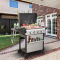 Premium Outdoor 4-Burner Propane BBQ Grill With Foldable Side Tables, Hanging Basket, And Cooking Grids (SAK53213) – SAKSBY W