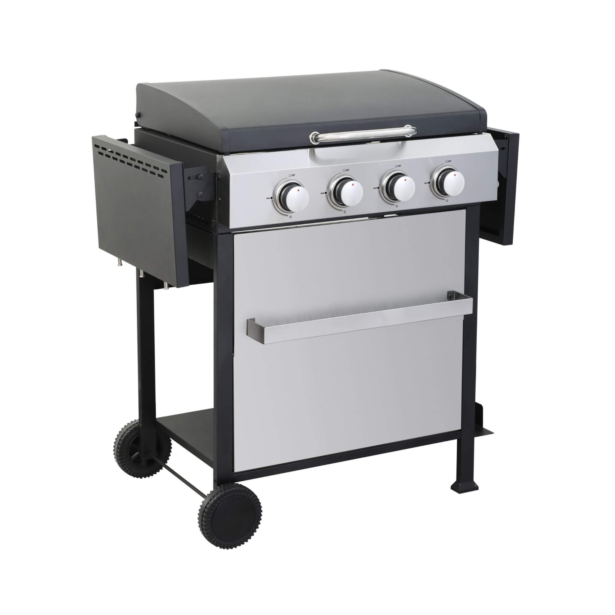 Premium Outdoor 4-Burner Propane BBQ Grill With Foldable Side Tables, Hanging Basket, And Cooking Grids (SAK53213) – SAKSBY W