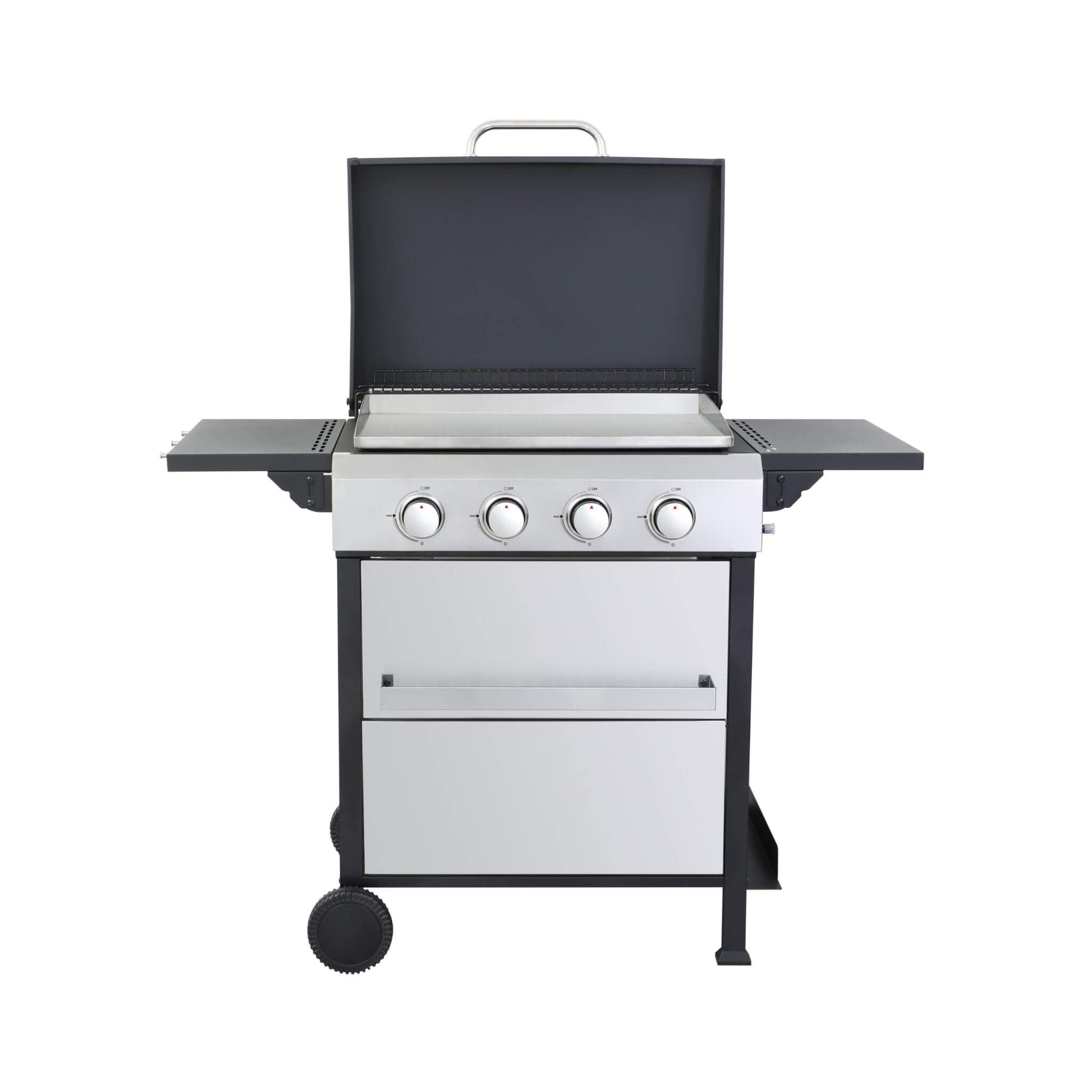Premium Outdoor 4-Burner Propane BBQ Grill With Foldable Side Tables, Hanging Basket, And Cooking Grids (SAK53213) – SAKSBY W