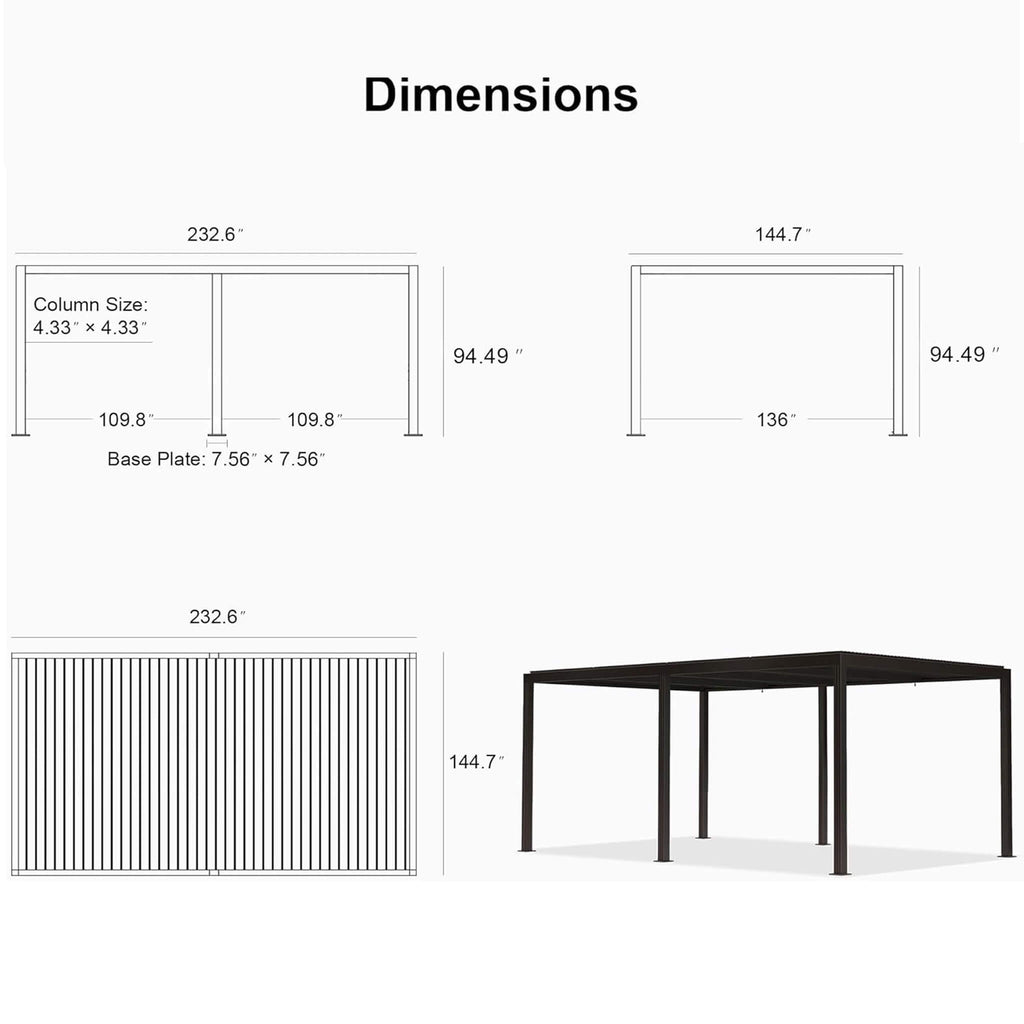 Alora Premium Outdoor Aluminum Louvered Patio Pergola With LED Lights [PERGOLA ONLY] (SAK24896) – SAKSBY WHOLESALE, view 13