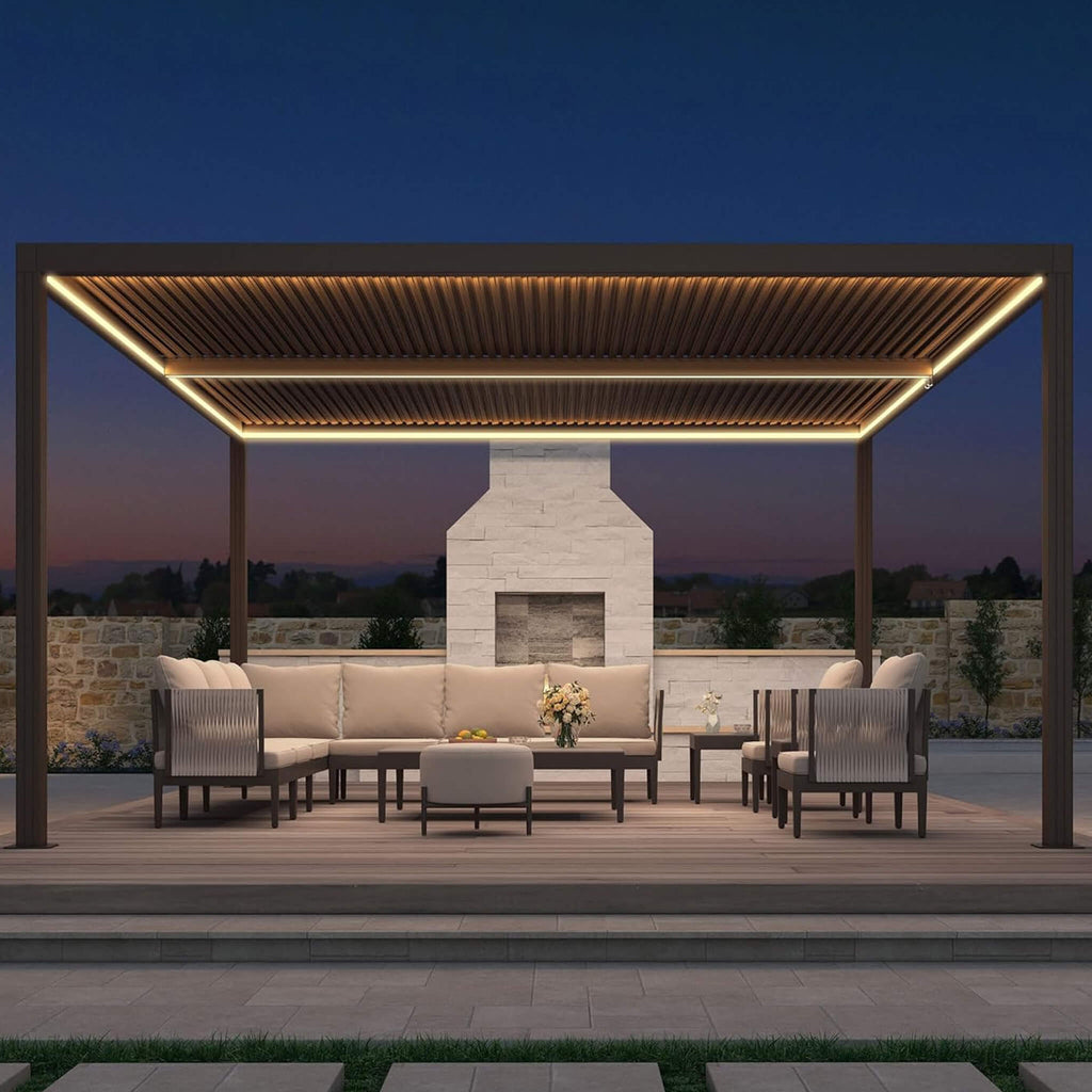 Alora Premium Outdoor Aluminum Louvered Patio Pergola With LED Lights [PERGOLA ONLY] (SAK24896) – SAKSBY WHOLESALE