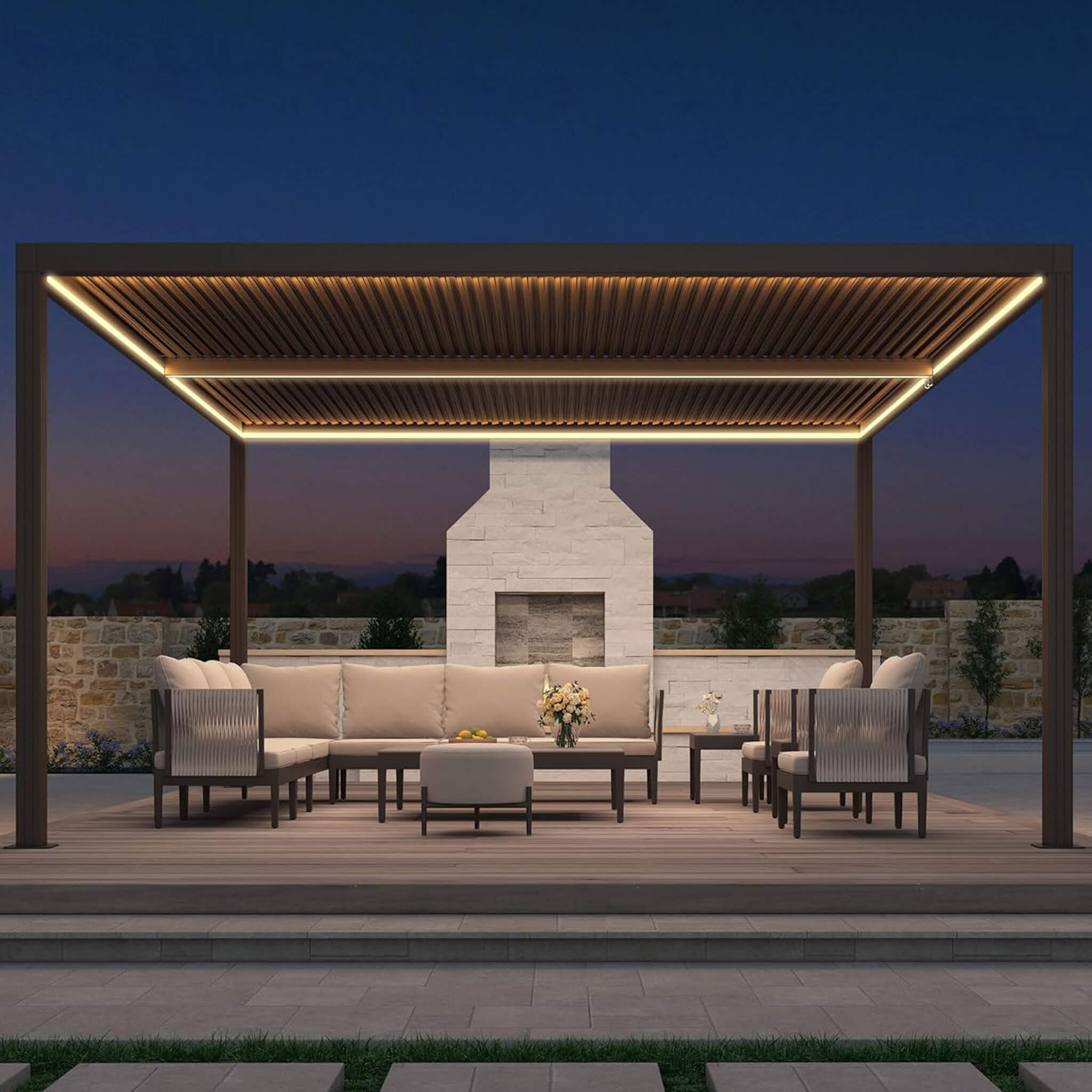 Alora Premium Outdoor Aluminum Louvered Patio Pergola With LED Lights [PERGOLA ONLY] (SAK24896) – SAKSBY WHOLESALE