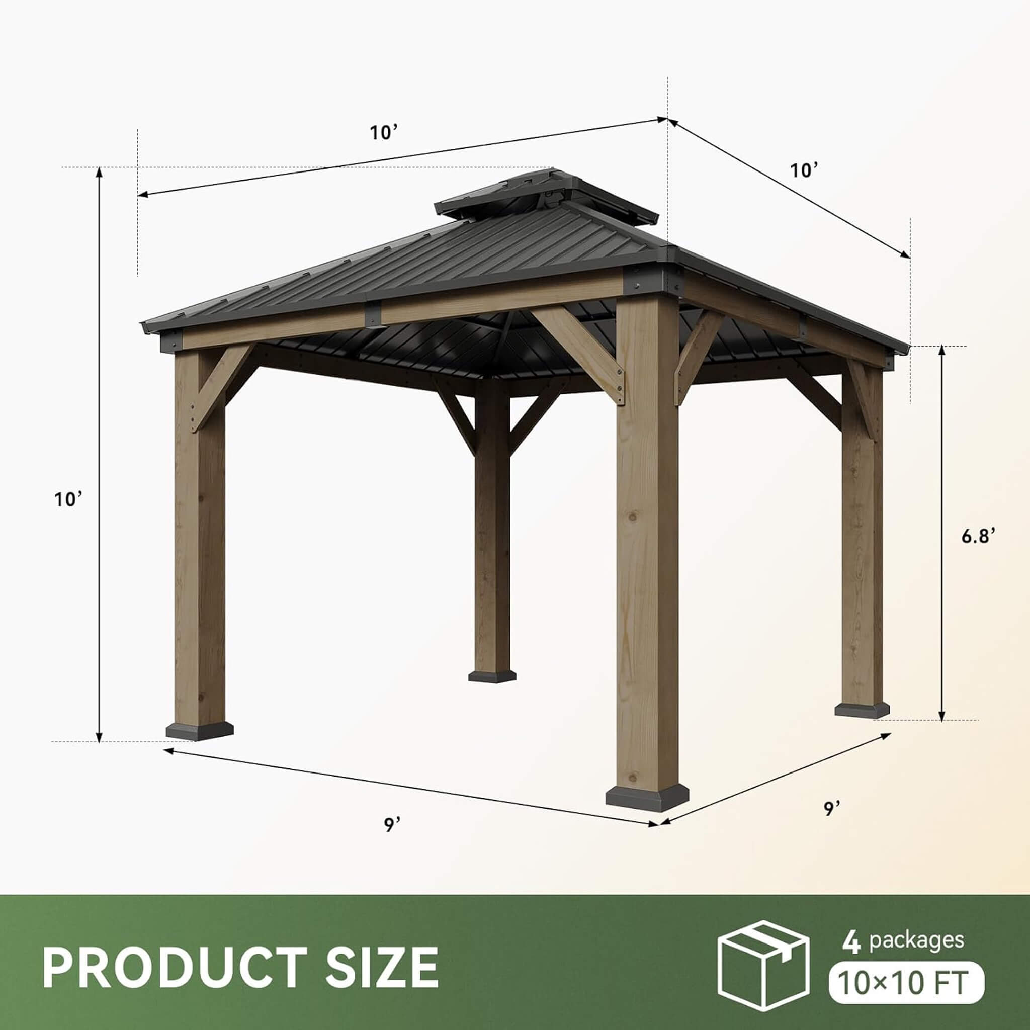 Alora Premium Outdoor Cedar Wood Galvanized Steel Hardtop Gazebo (SAK23907) – SAKSBY WHOLESALE, view 8