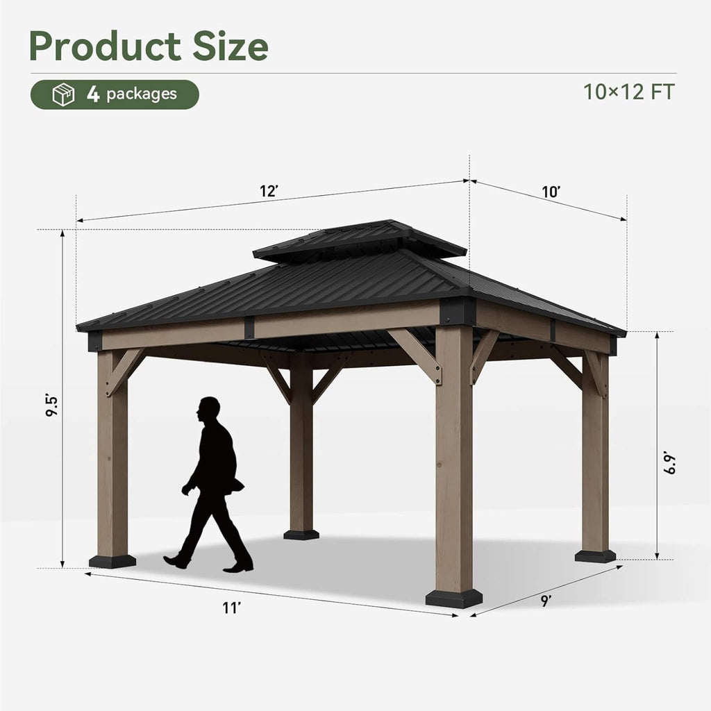 Alora Premium Outdoor Cedar Wood Galvanized Steel Hardtop Gazebo (SAK23907) – SAKSBY WHOLESALE, view 9