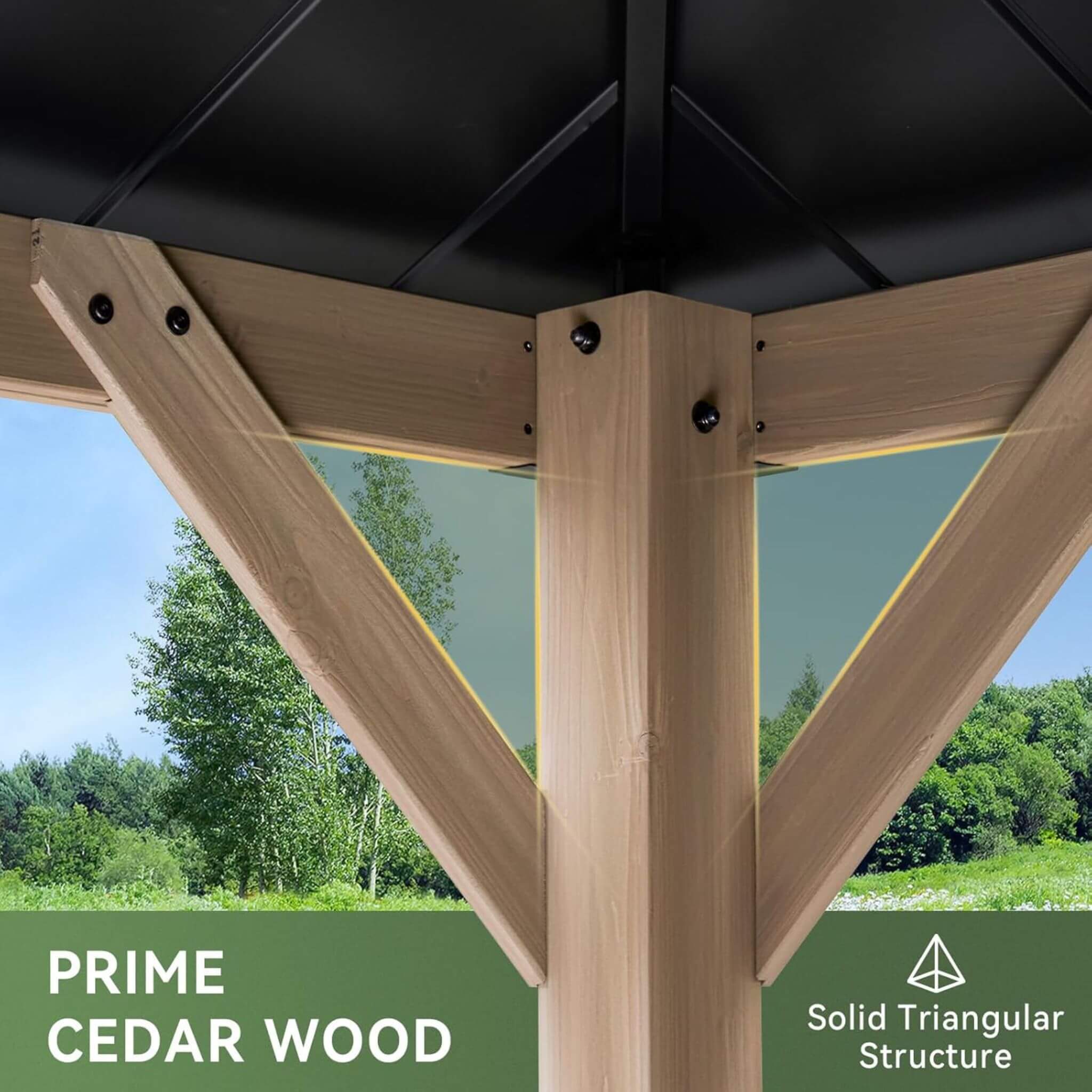 Alora Premium Outdoor Cedar Wood Galvanized Steel Hardtop Gazebo (SAK23907) – SAKSBY WHOLESALE, view 5