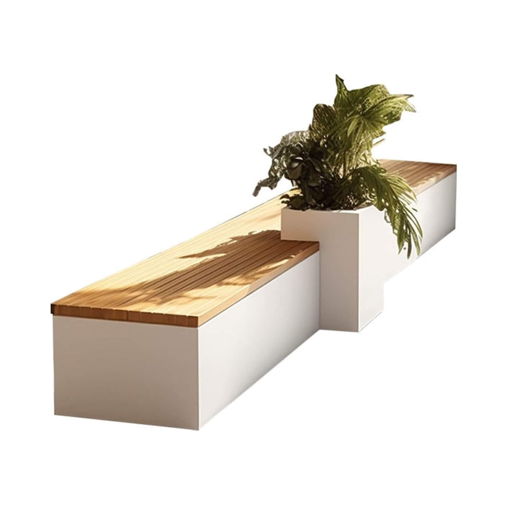 Premium Outdoor Industrial Metal Garden Bench With Wooden Seat And Planter [Made-To-Order] (SAK83951) – SAKSBY WHOLESALE
