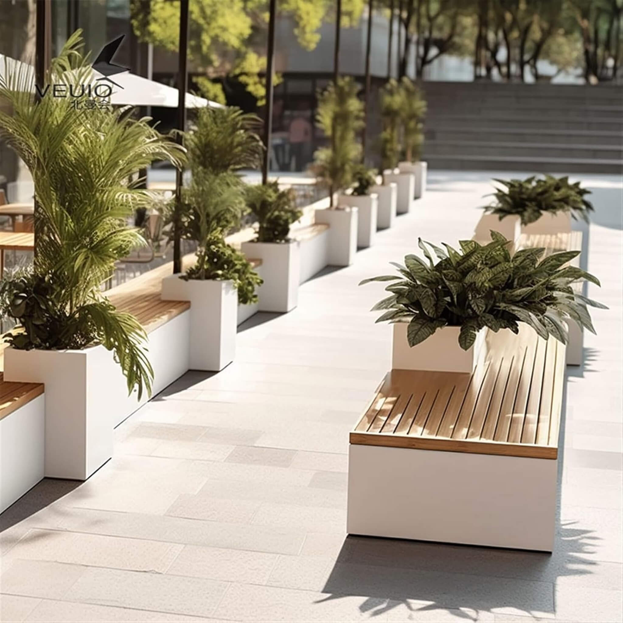 Premium Outdoor Industrial Metal Garden Bench With Wooden Seat And Planter [Made-To-Order] (SAK83951) – SAKSBY WHOLESALE, vie