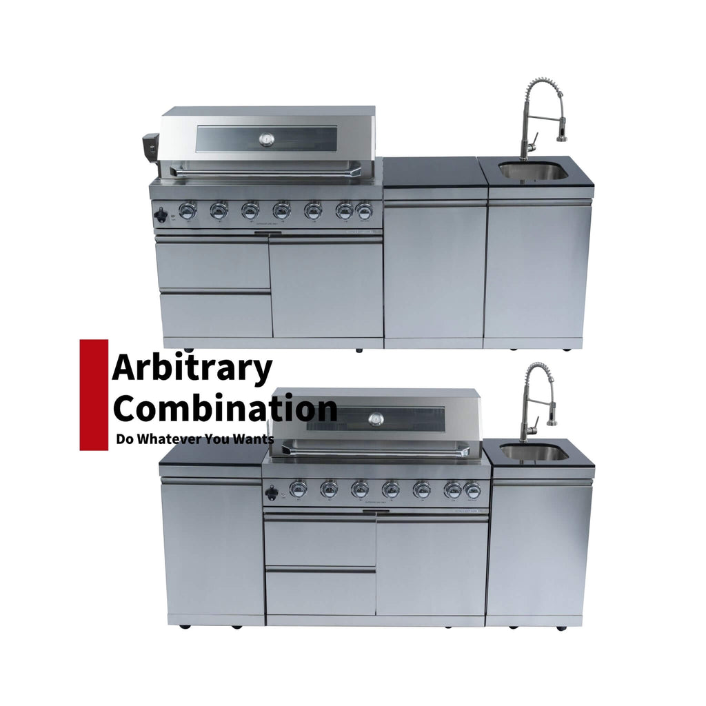 Castelle Flame Valmont 43-Inch 6-Burner 85K BTU Outdoor BBQ Kitchen Grill Island With Granite Countertops, Rotisserie Kit, Ca