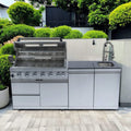 Castelle Flame Tuscany Outdoor BBQ Liquid Propane Kitchen Grill Island With 43-Inch 6-Burner 85K BTU Propane Gas Grill, Rotis