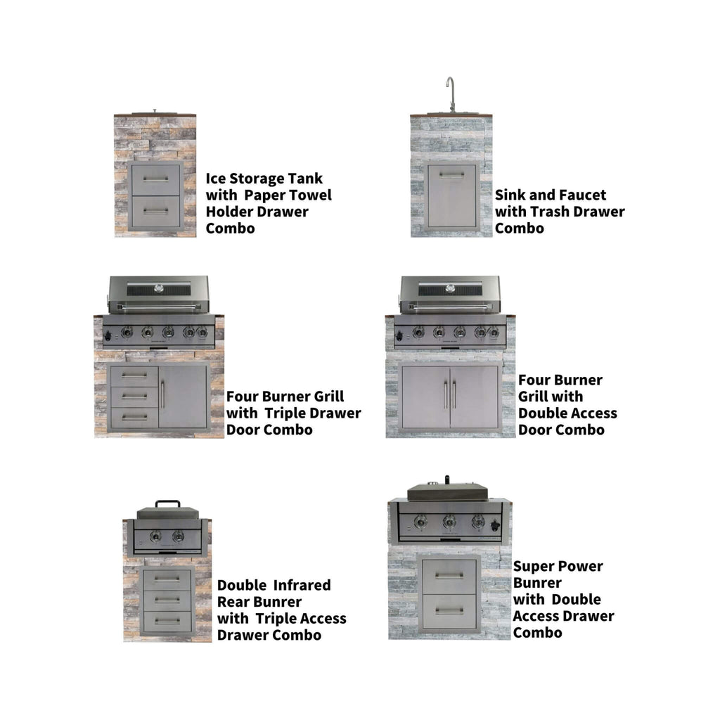 Premium Outdoor Kitchen With 32-Inch 60K BTU Built-In Stainless Steel LPG Gas Grill, Door And Drawer Combo And Stainless Stee