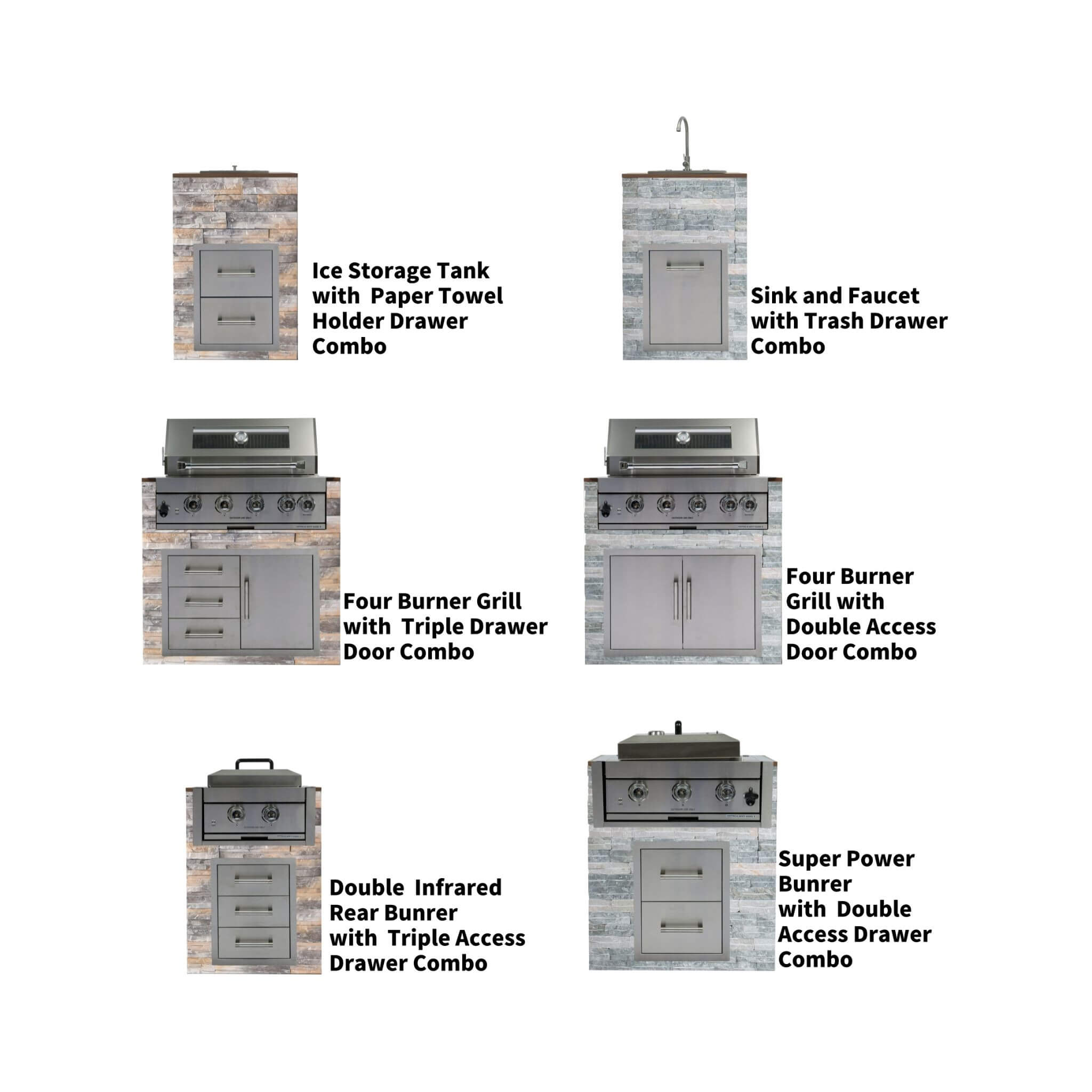 Premium Outdoor Kitchen With 32-Inch 60K BTU Built-In Stainless Steel LPG Gas Grill, Door And Drawer Combo And Stainless Stee