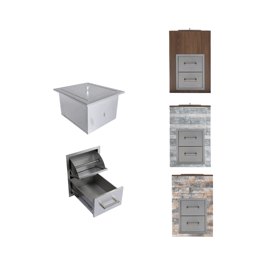 Premium Outdoor Kitchen With 32-Inch 60K BTU Built-In Stainless Steel LPG Gas Grill, Door And Drawer Combo And Stainless Stee