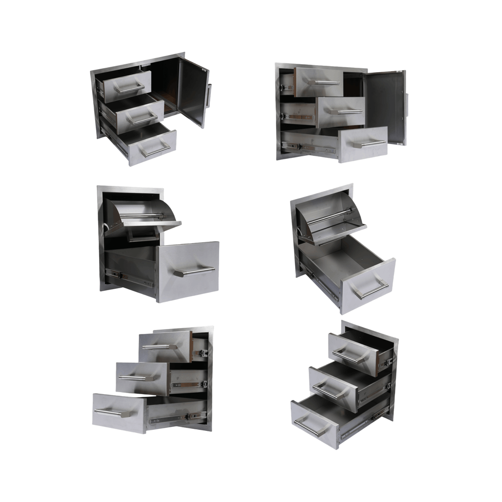 Premium Outdoor Kitchen With 32-Inch 60K BTU Built-In Stainless Steel LPG Gas Grill, Door And Drawer Combo And Stainless Stee