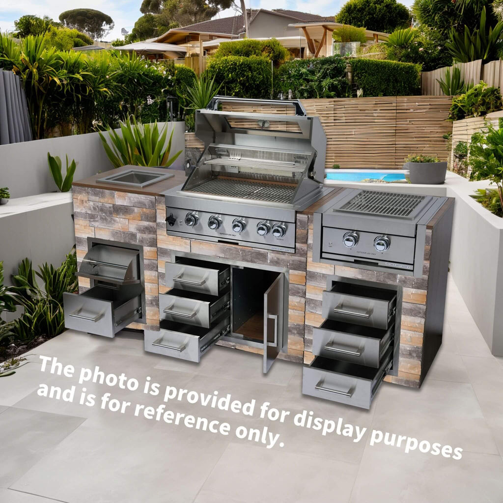 Premium Outdoor Kitchen With 32-Inch 60K BTU Built-In Stainless Steel LPG Gas Grill, Door And Drawer Combo And Stainless Stee