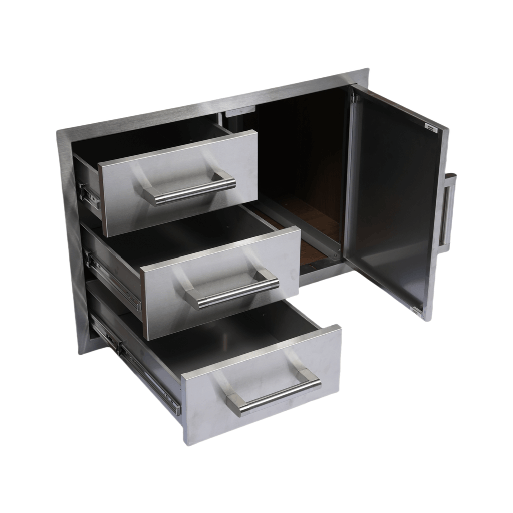 Premium Outdoor Kitchen With 32-Inch 60K BTU Built-In Stainless Steel LPG Gas Grill, Door And Drawer Combo And Stainless Stee