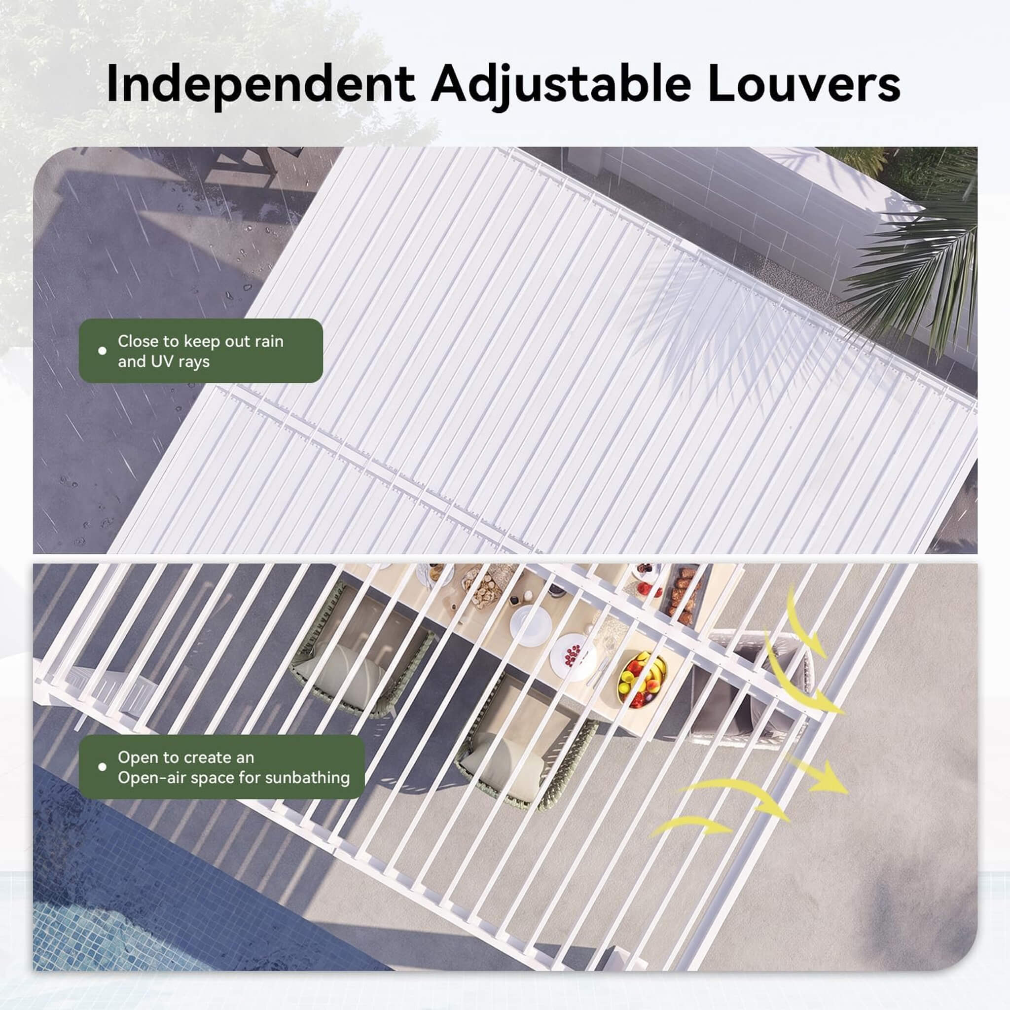 Alora Premium White Outdoor Metal Louvered Pergola With Drainage System (SAK87265) – SAKSBY WHOLESALE, view 7