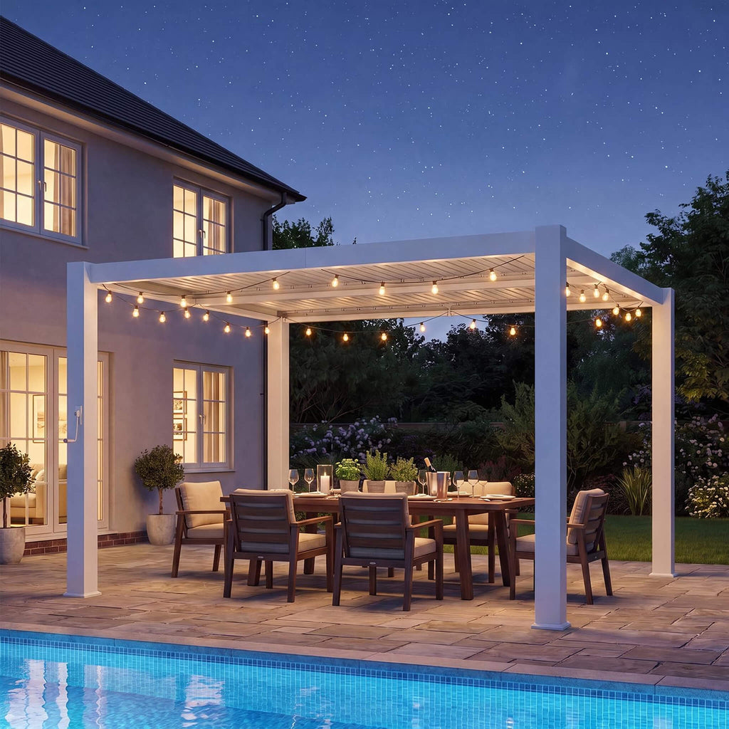 Alora Premium White Outdoor Metal Louvered Pergola With Drainage System (SAK87265) – SAKSBY WHOLESALE, view 3