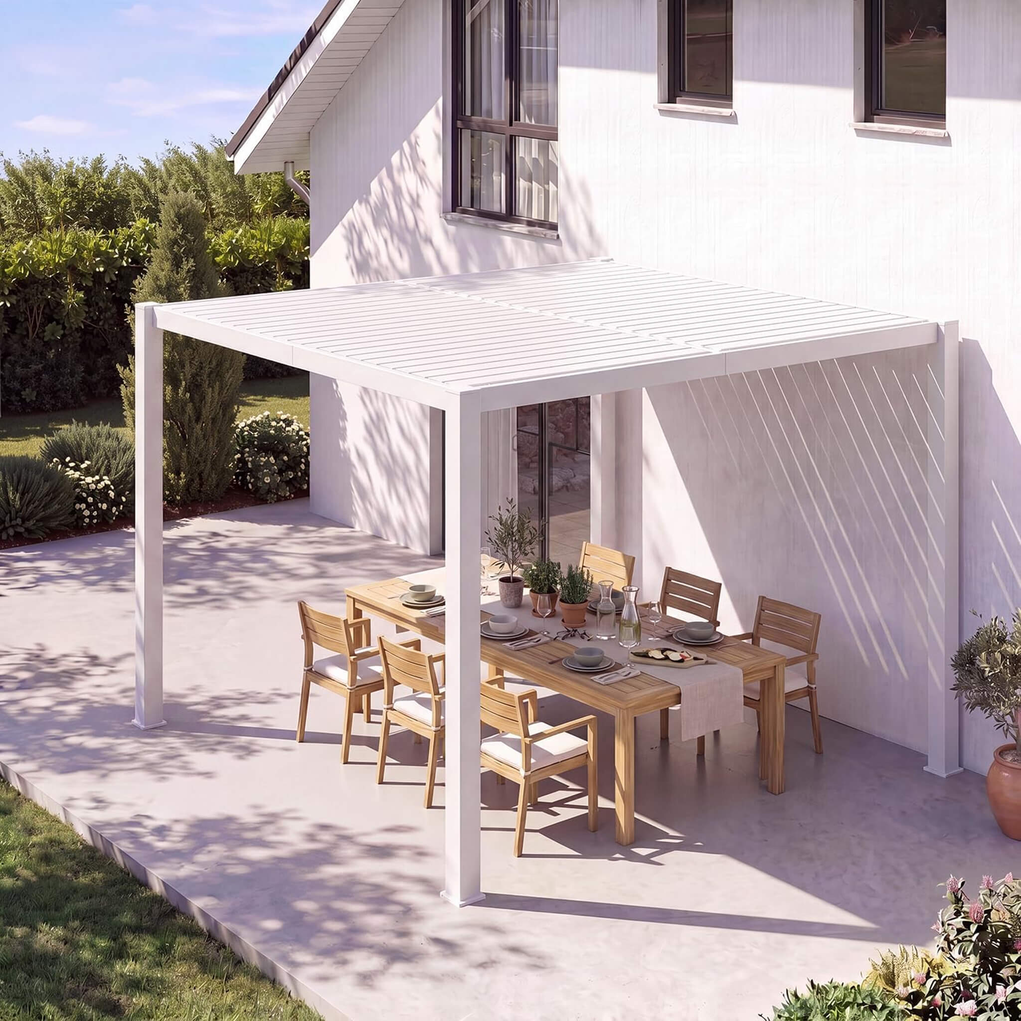 Alora Premium White Outdoor Metal Louvered Pergola With Drainage System (SAK87265) – SAKSBY WHOLESALE, view 8