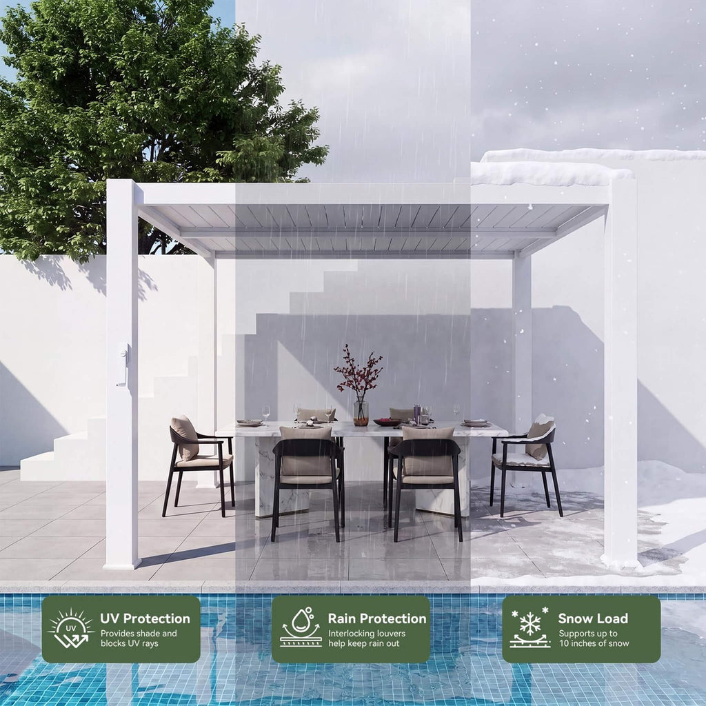 Alora Premium White Outdoor Metal Louvered Pergola With Drainage System (SAK87265) – SAKSBY WHOLESALE, view 5