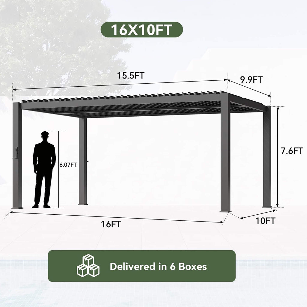 Alora Premium Gray Outdoor Metal Pergola With Louvered Roof And Drainage System (SAK76143) – SAKSBY WHOLESALE, view 10