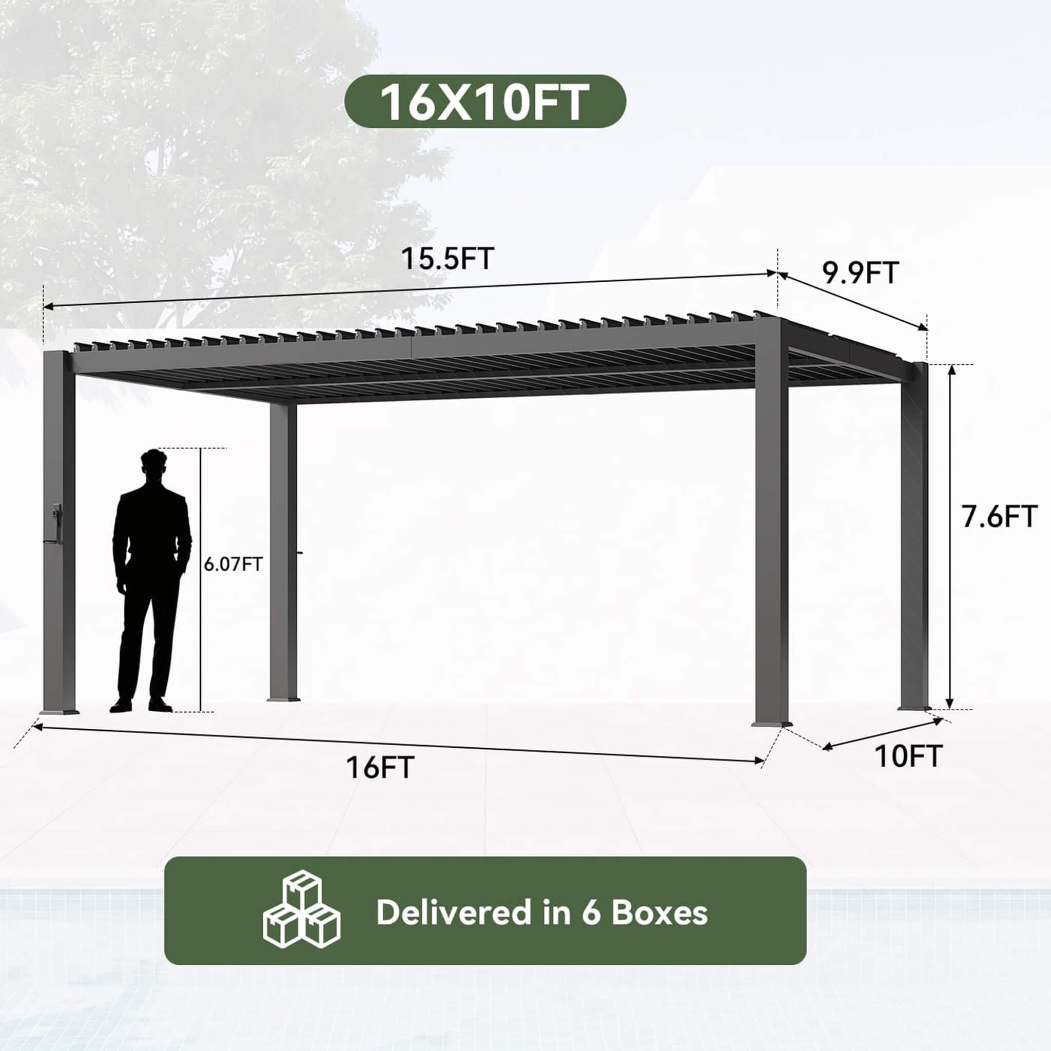 Alora Premium Gray Outdoor Metal Pergola With Louvered Roof And Drainage System (SAK76143) – SAKSBY WHOLESALE, view 10