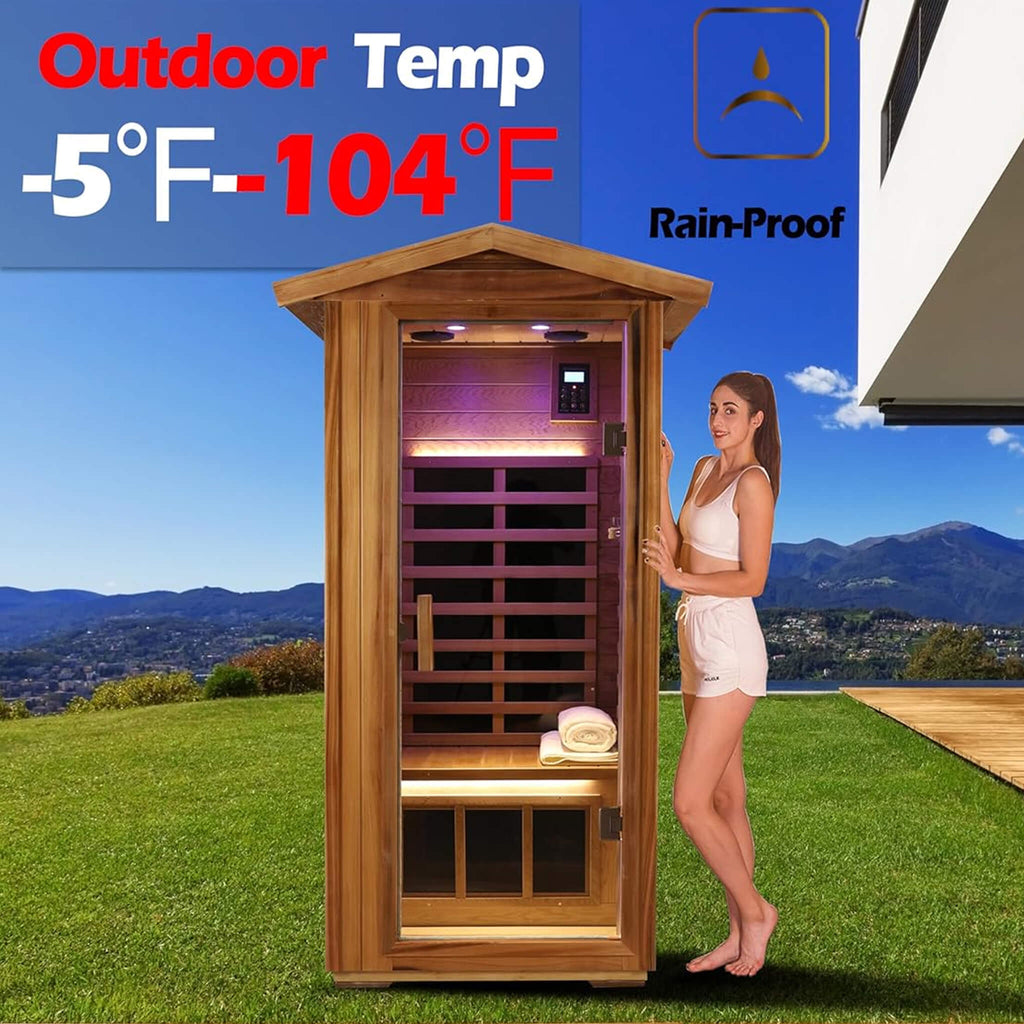 Thermora Xyra Premium 1-Person Outdoor Red Cedar Infrared Sauna With Low EMF, Chromotherapy And Bluetooth (SAK32783) – SAKSBY