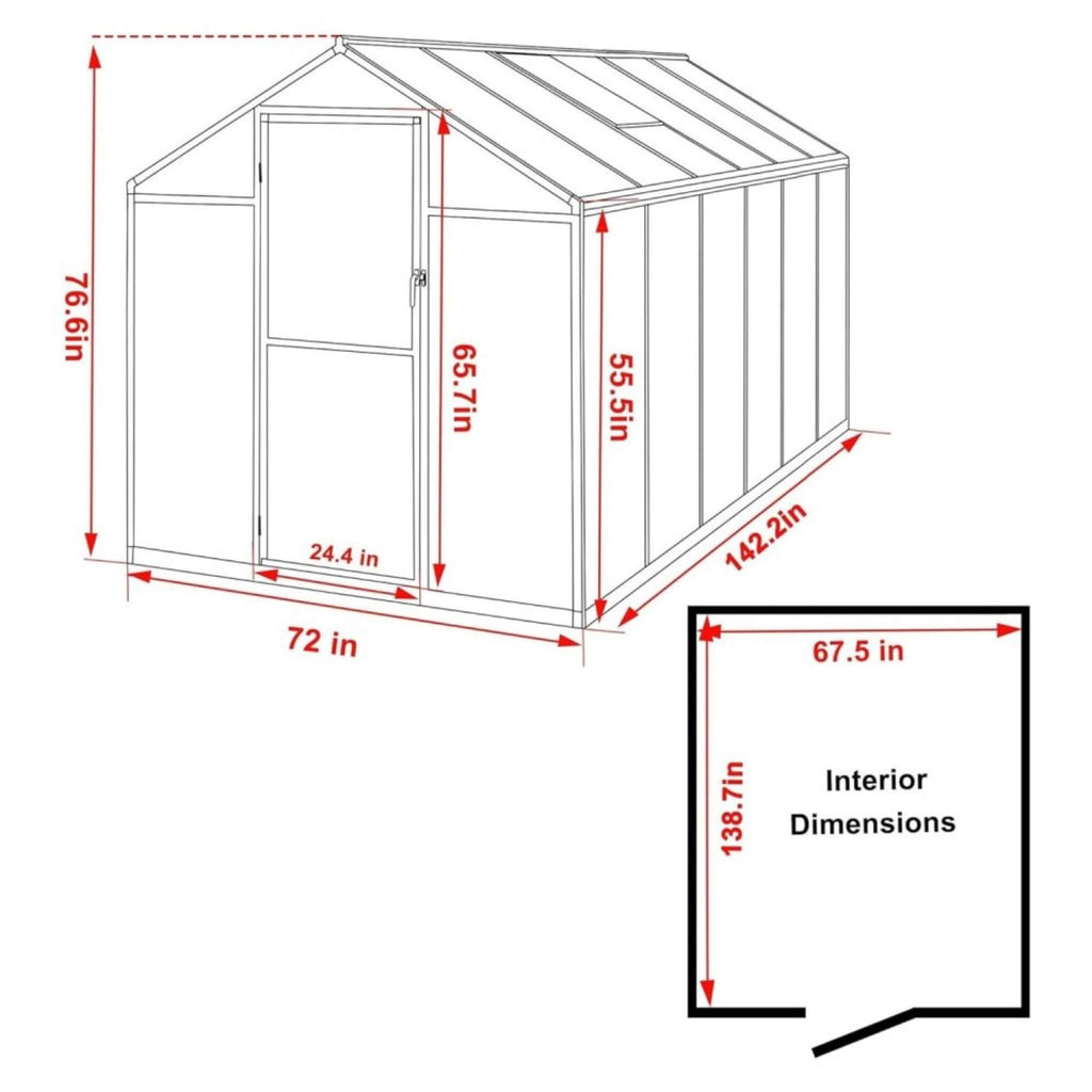 [06X12FT] Premium Polycarbonate Gray Walk-In Greenhouse Kit With Adjustable Vent And Lockable Door (SAK35264) – SAKSBY WHOLES