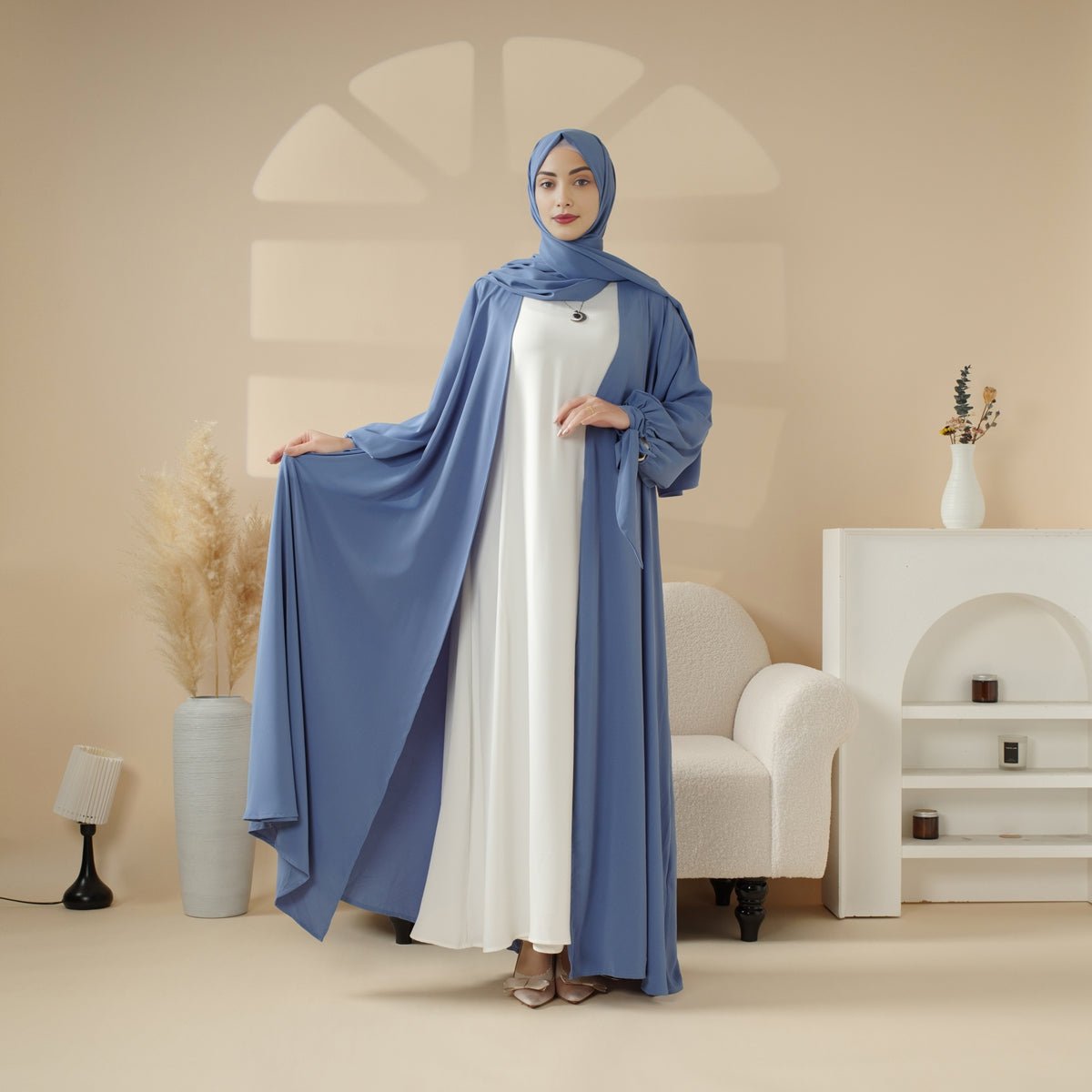 Mariam's Collection Premium Ribbon Sleeve Abaya: An Elegant Four-piece Abaya Set (MOA105) — main product shot