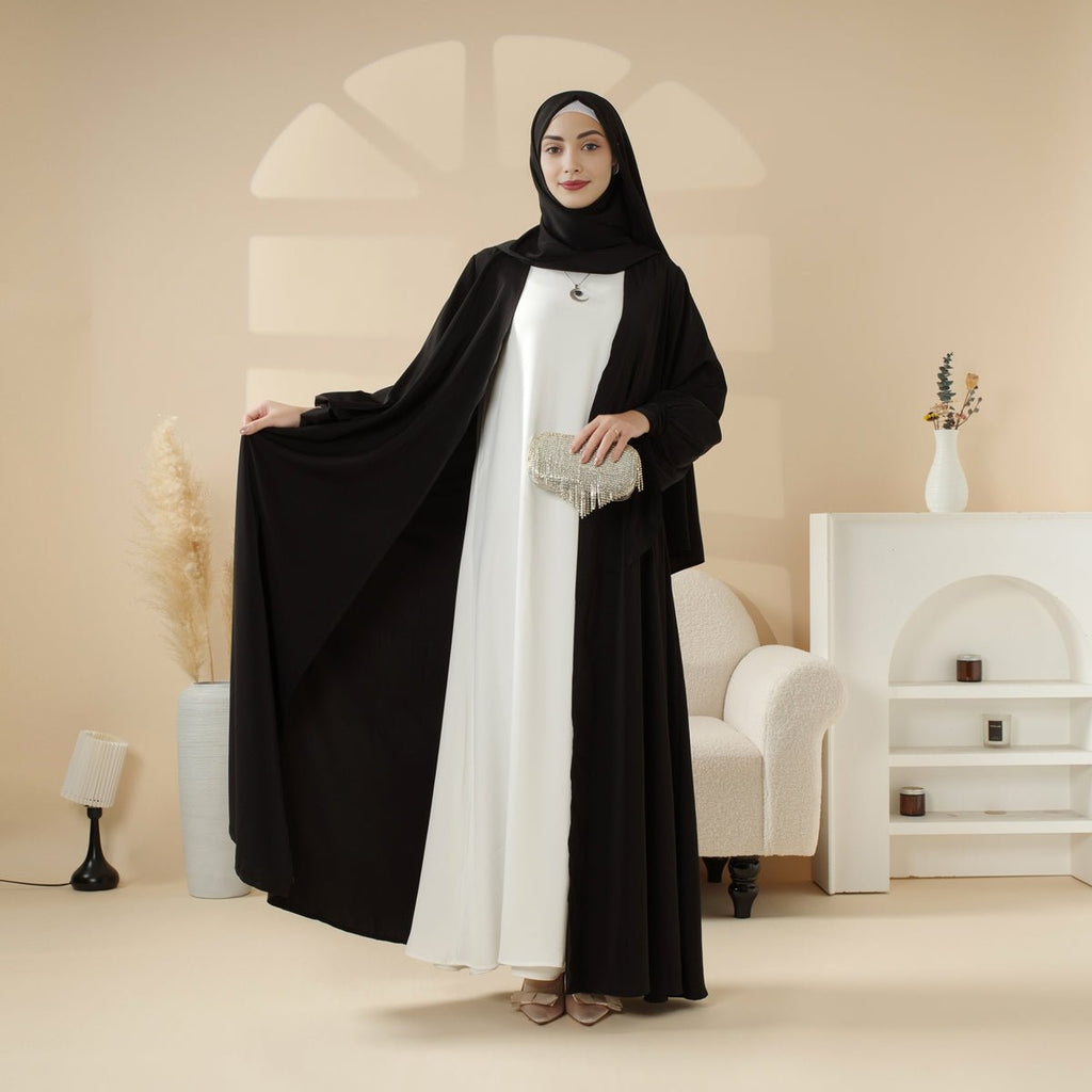 Mariam's Collection Premium Ribbon Sleeve Abaya: An Elegant Four-piece Abaya Set (MOA105) — lifestyle worn / used context