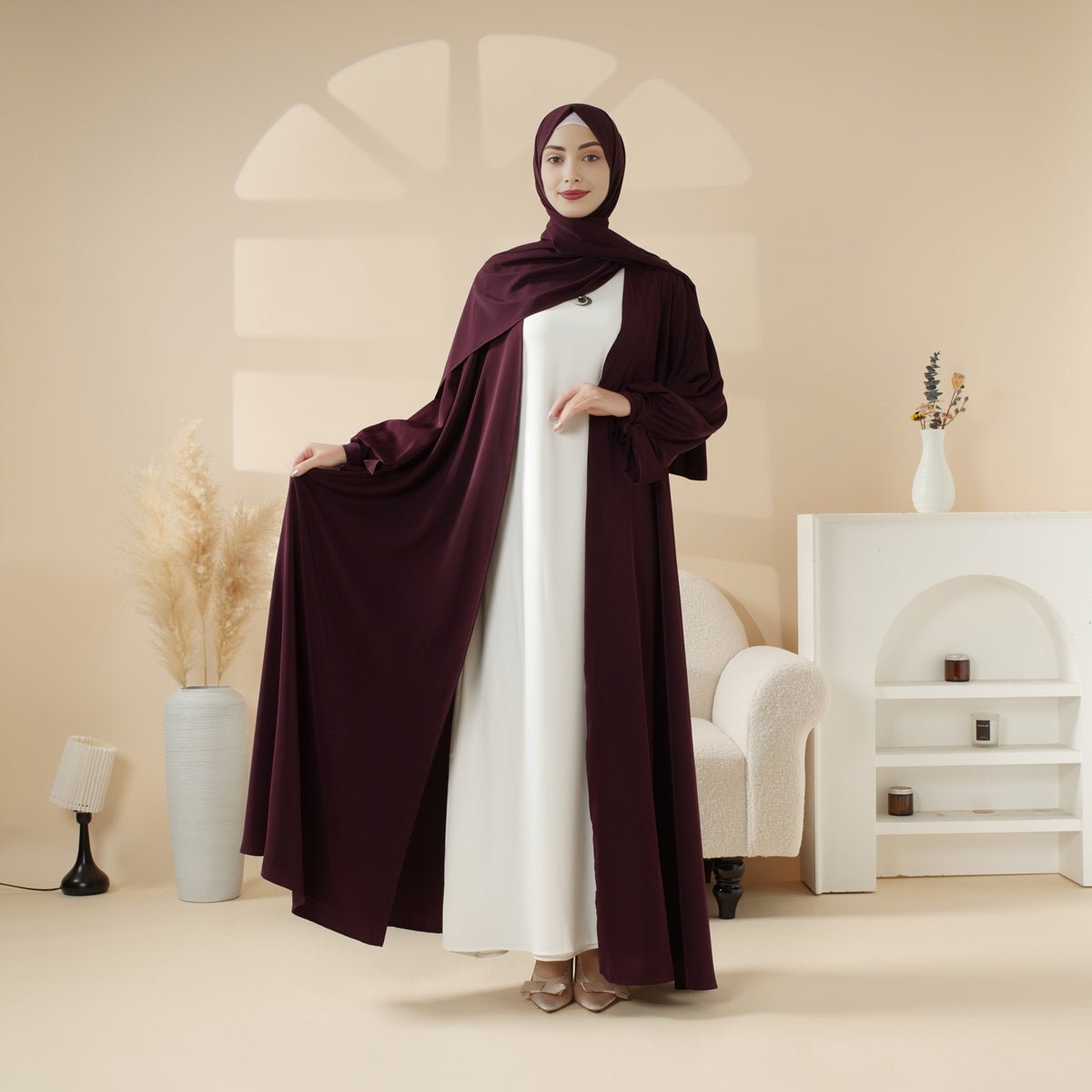 Mariam's Collection Premium Ribbon Sleeve Abaya: An Elegant Four-piece Abaya Set (MOA105) — fabric or material detail
