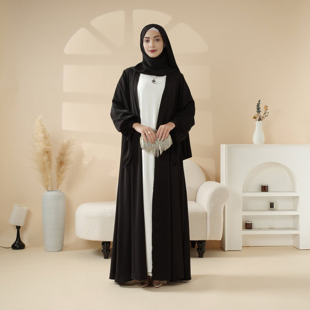 Mariam's Collection Premium Ribbon Sleeve Abaya: An Elegant Four-piece Abaya Set (MOA105) — side view