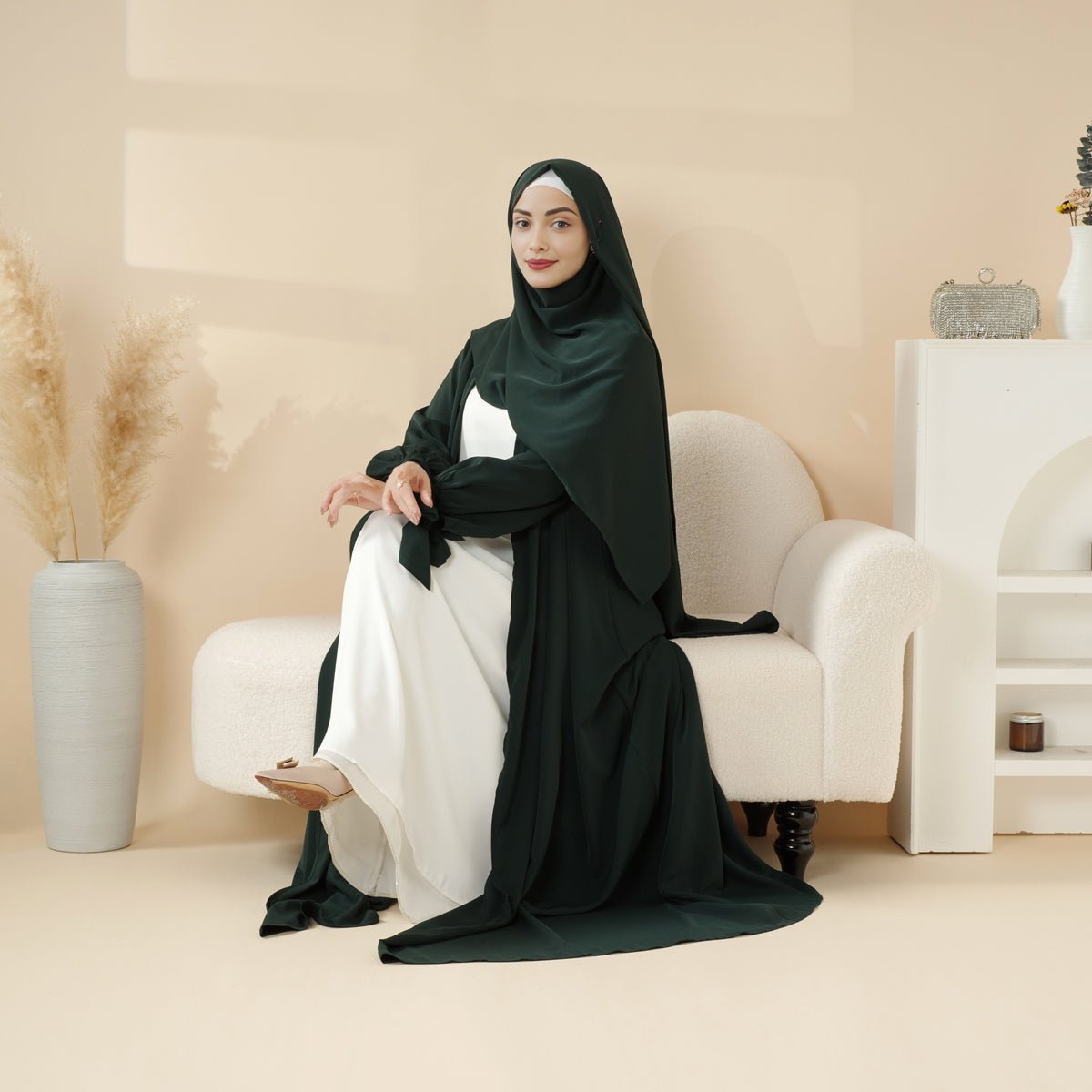 Mariam's Collection Premium Ribbon Sleeve Abaya: An Elegant Four-piece Abaya Set (MOA105) — lifestyle context
