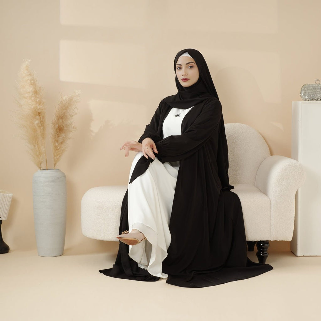 Mariam's Collection Premium Ribbon Sleeve Abaya: An Elegant Four-piece Abaya Set (MOA105) — back view