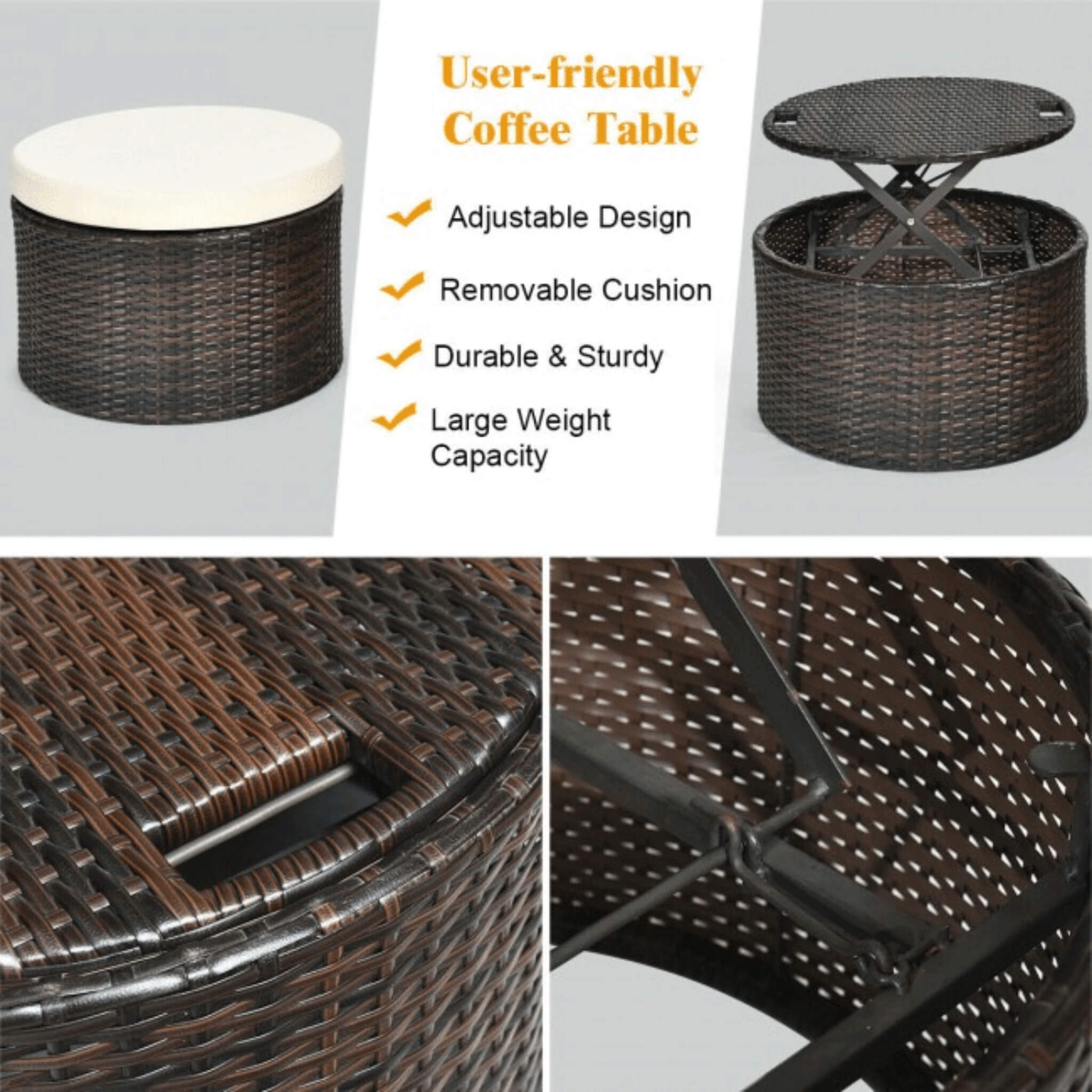 Alora Premium 76-Inch Round Outdoor Patio Rattan Daybed W/ Canopy & Table (SAK96418) – SAKSBY WHOLESALE, view 12