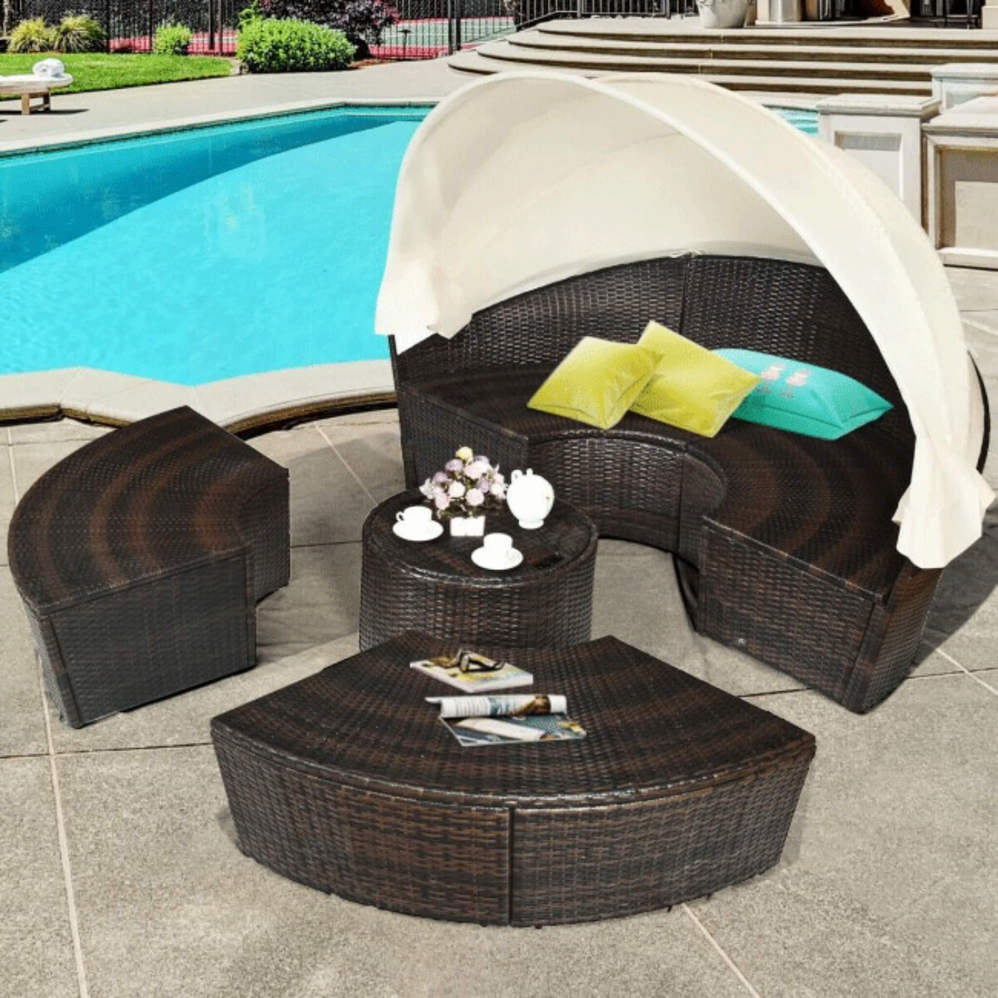 Alora Premium 76-Inch Round Outdoor Patio Rattan Daybed W/ Canopy & Table (SAK96418) – SAKSBY WHOLESALE