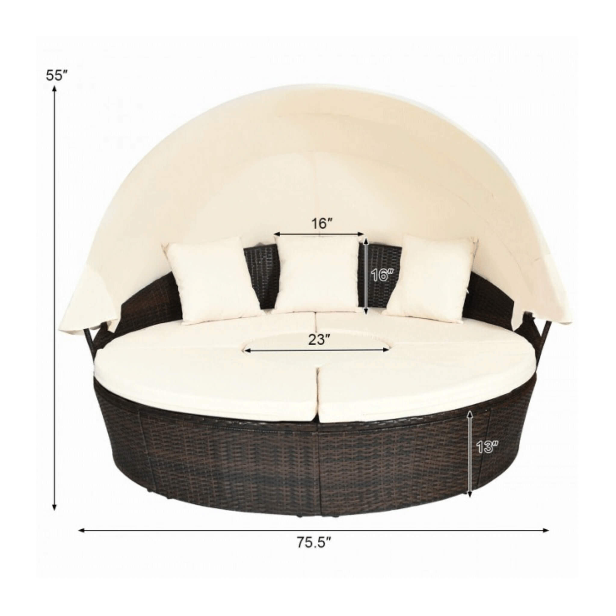 Alora Premium 76-Inch Round Outdoor Patio Rattan Daybed W/ Canopy & Table (SAK96418) – SAKSBY WHOLESALE, view 13