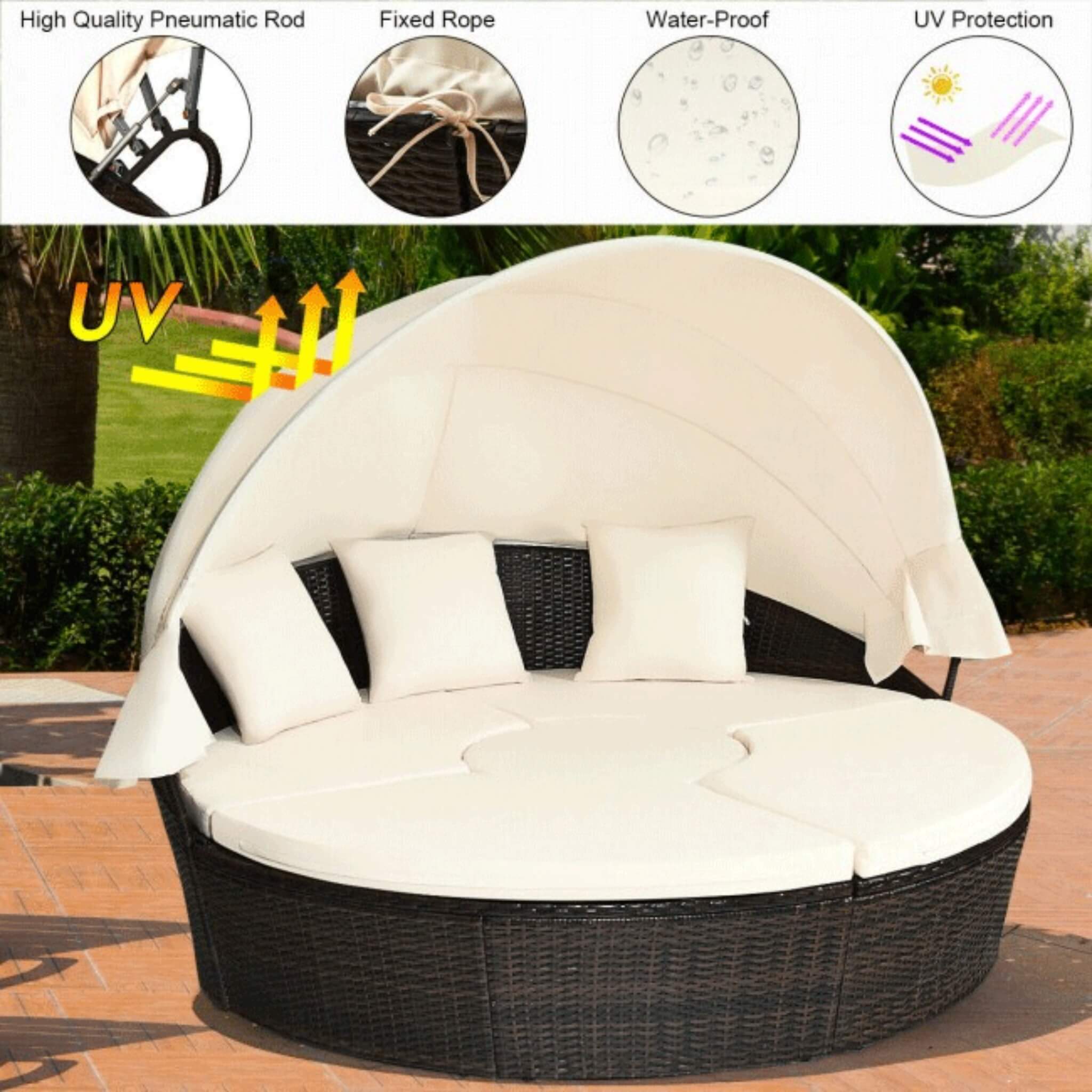 Alora Premium 76-Inch Round Outdoor Patio Rattan Daybed W/ Canopy & Table (SAK96418) – SAKSBY WHOLESALE, view 9