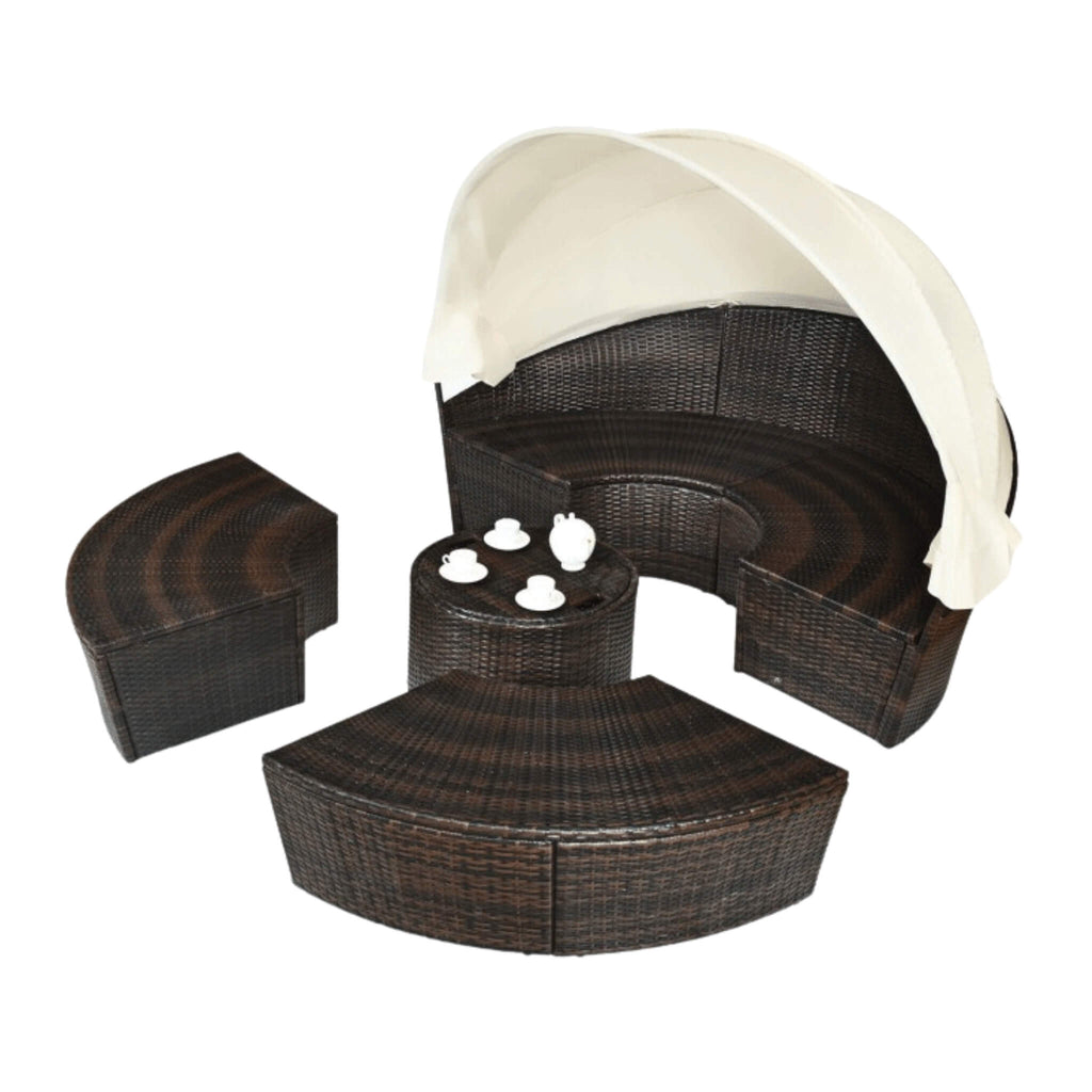 Alora Premium 76-Inch Round Outdoor Patio Rattan Daybed W/ Canopy & Table (SAK96418) – SAKSBY WHOLESALE, view 3