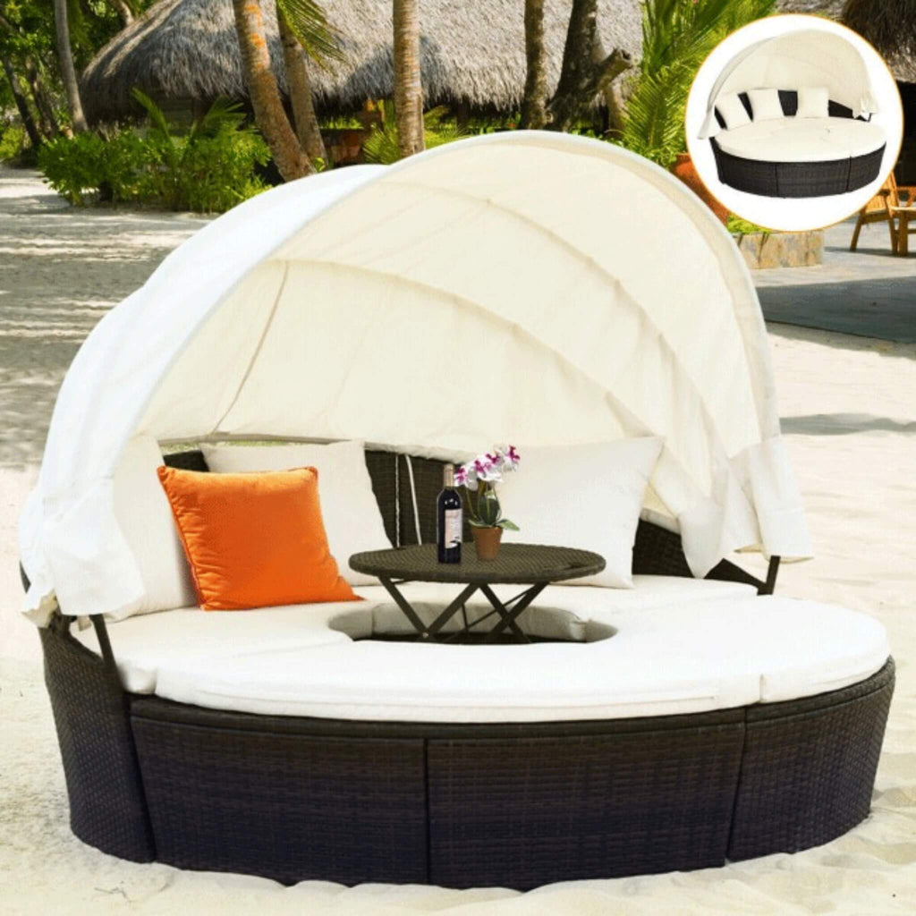 Alora Premium 76-Inch Round Outdoor Patio Rattan Daybed W/ Canopy & Table (SAK96418) – SAKSBY WHOLESALE, view 7