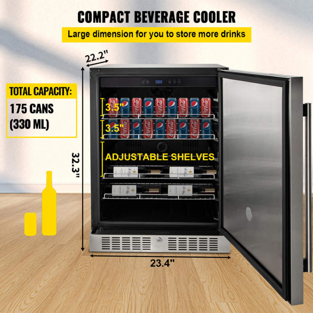 Premium 5.3 Cu.Ft Single Door Stainless Steel Built-In Wine Beverage Undercounter Refrigerator (SAK95276) – SAKSBY WHOLESALE,