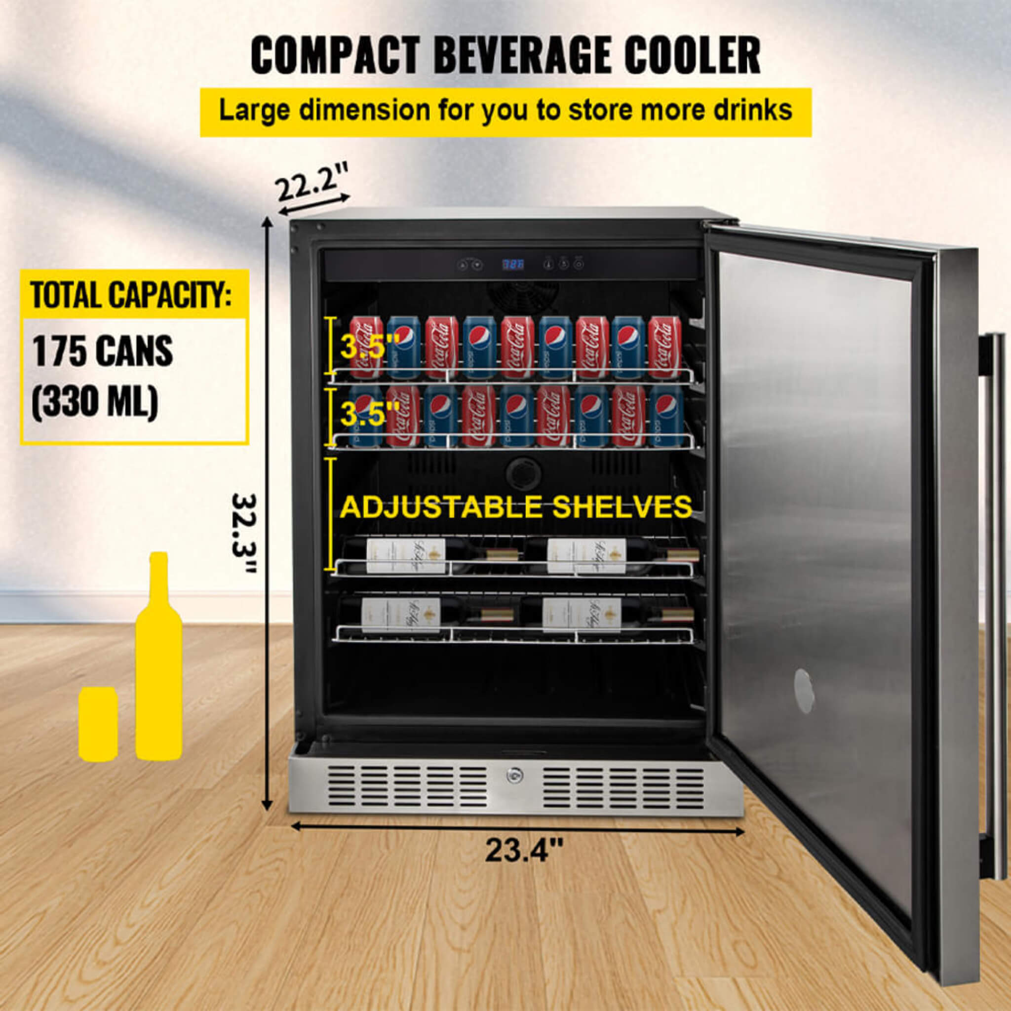 Premium 5.3 Cu.Ft Single Door Stainless Steel Built-In Wine Beverage Undercounter Refrigerator (SAK95276) – SAKSBY WHOLESALE,