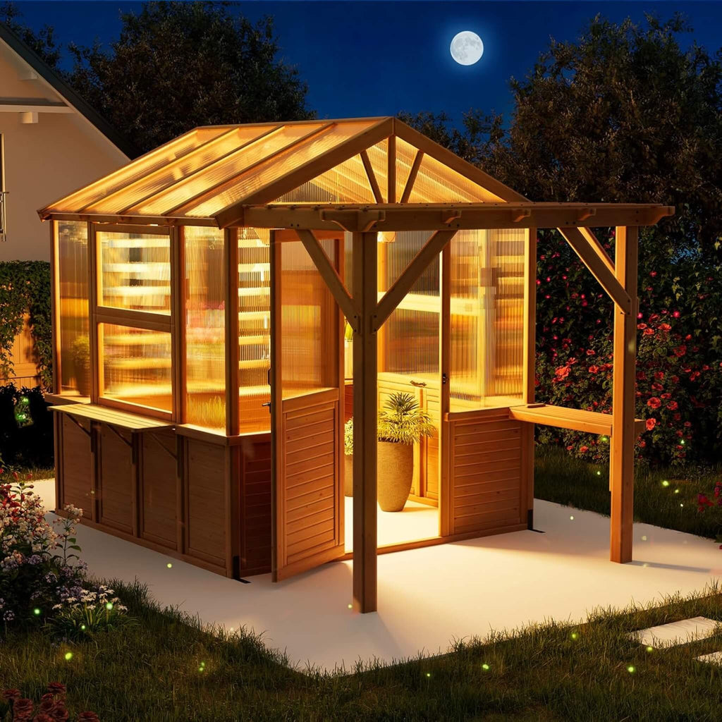 Premium Walk-In Spruce Wood Greenhouse With Pergola And Shelves (SAK75890) – SAKSBY WHOLESALE, view 3