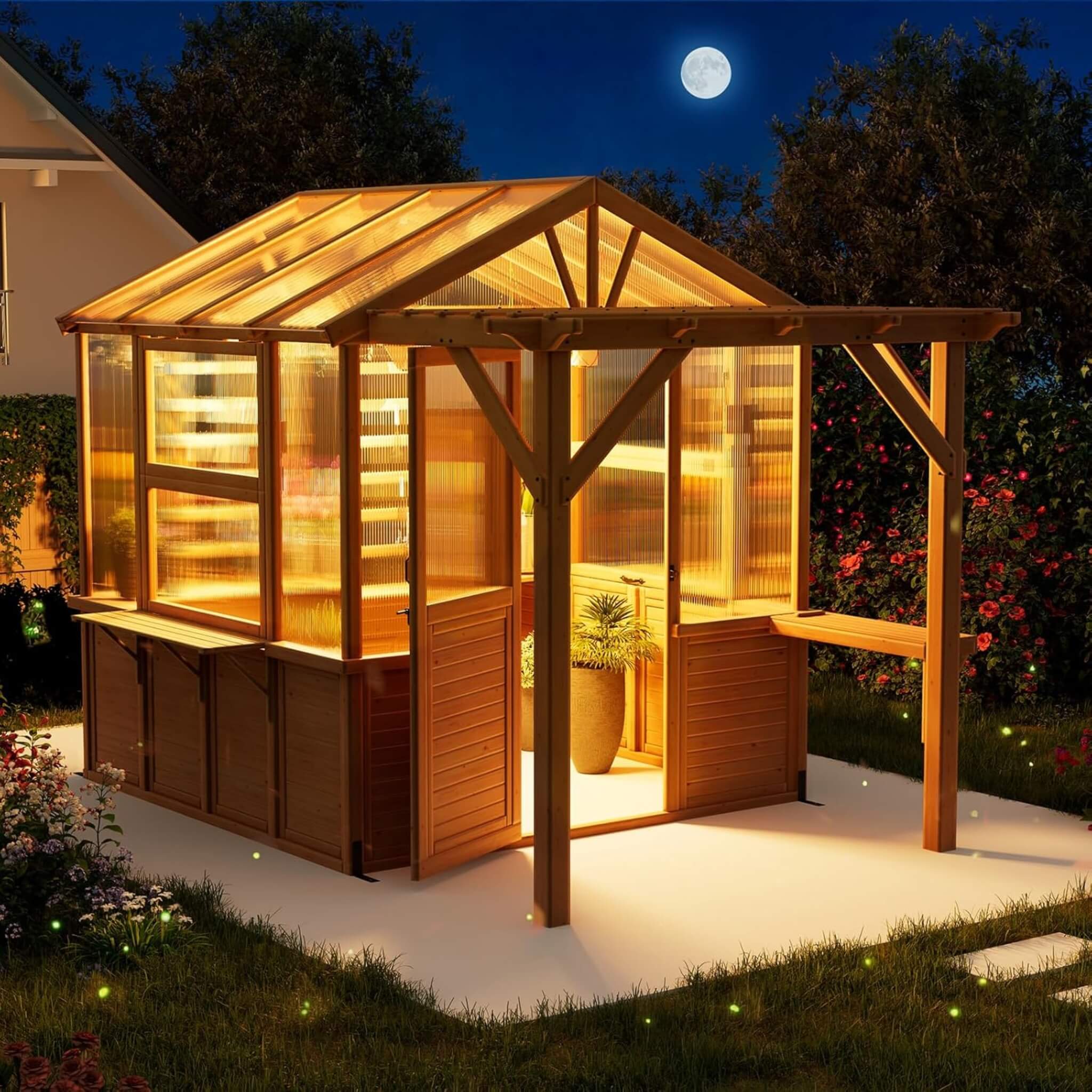 Premium Walk-In Spruce Wood Greenhouse With Pergola And Shelves (SAK75890) – SAKSBY WHOLESALE, view 3