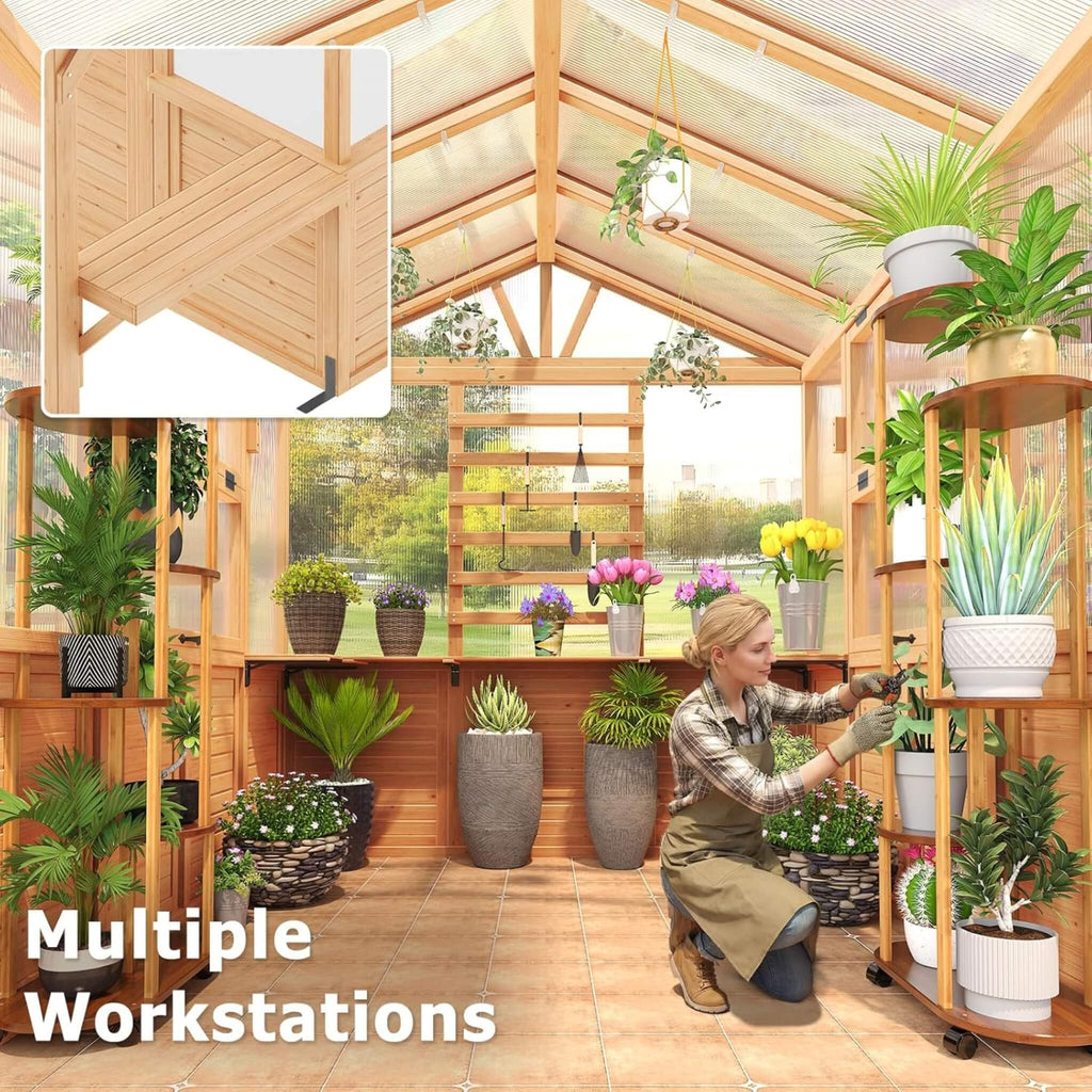 Premium Walk-In Spruce Wood Greenhouse With Pergola And Shelves (SAK75890) – SAKSBY WHOLESALE, view 7